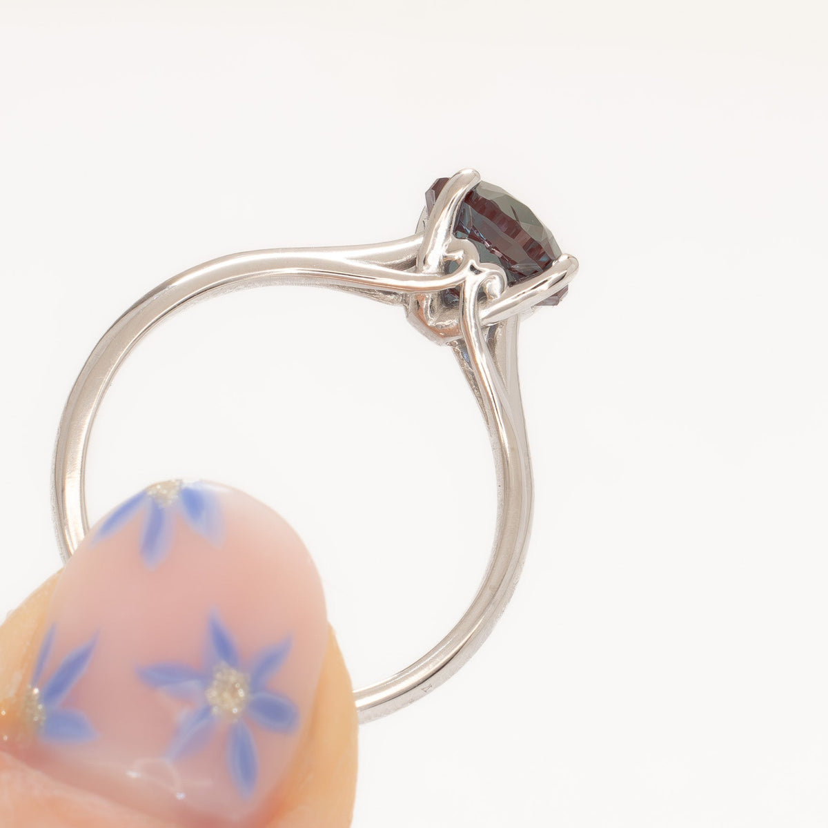 courtney solitaire ring in white gold with round lab alexandrite