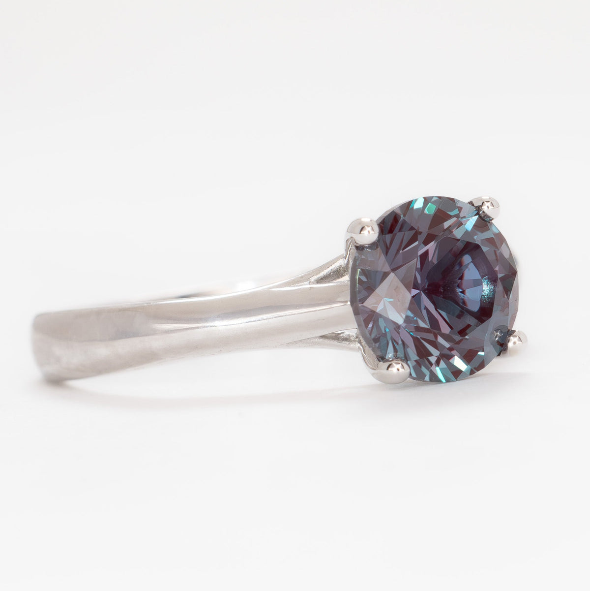 courtney solitaire ring in white gold with round lab alexandrite