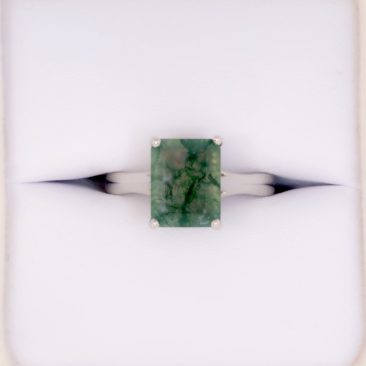 courtney solitaire ring with green moss agate step cut