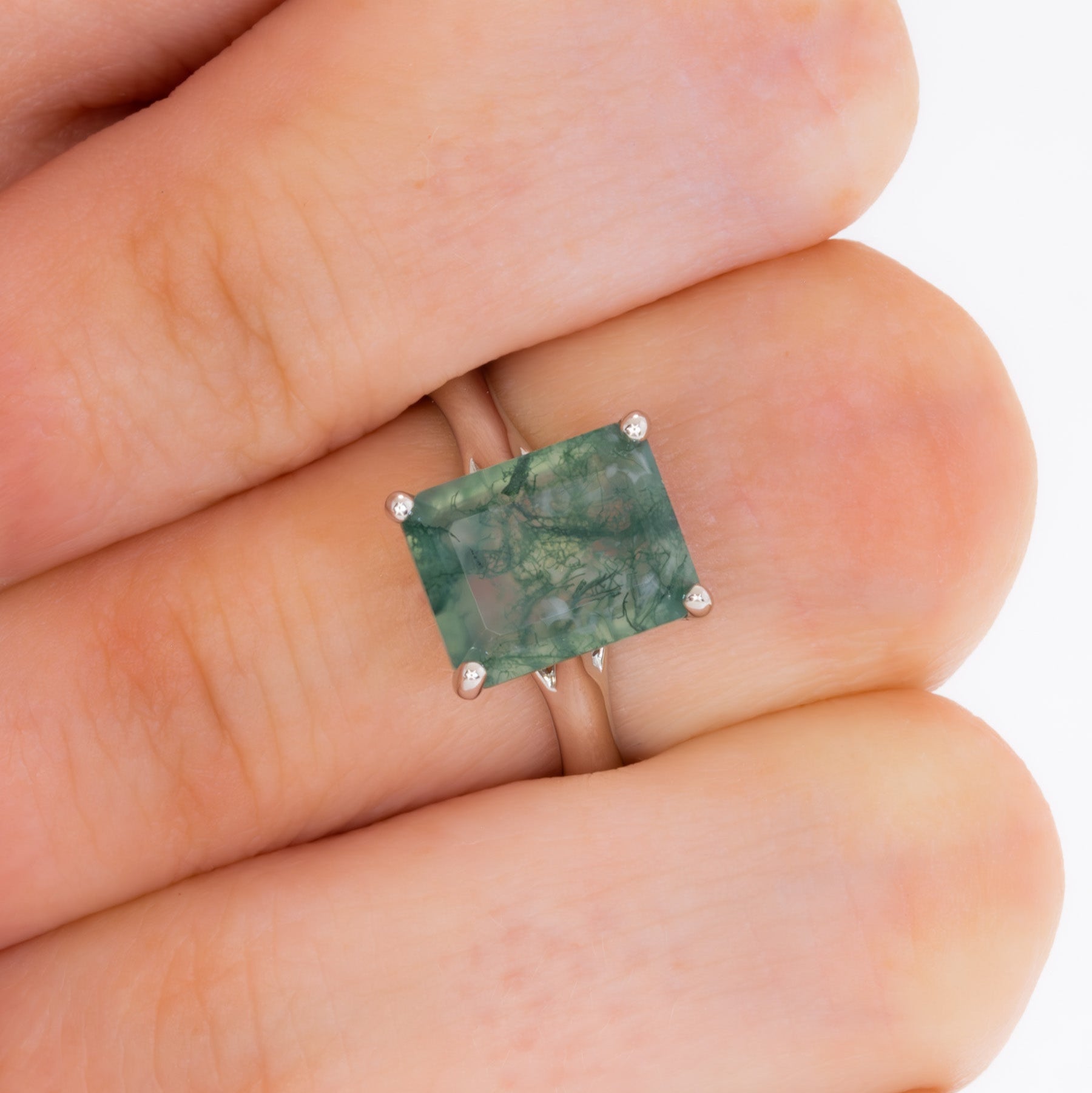 courtney solitaire ring with green moss agate step cut