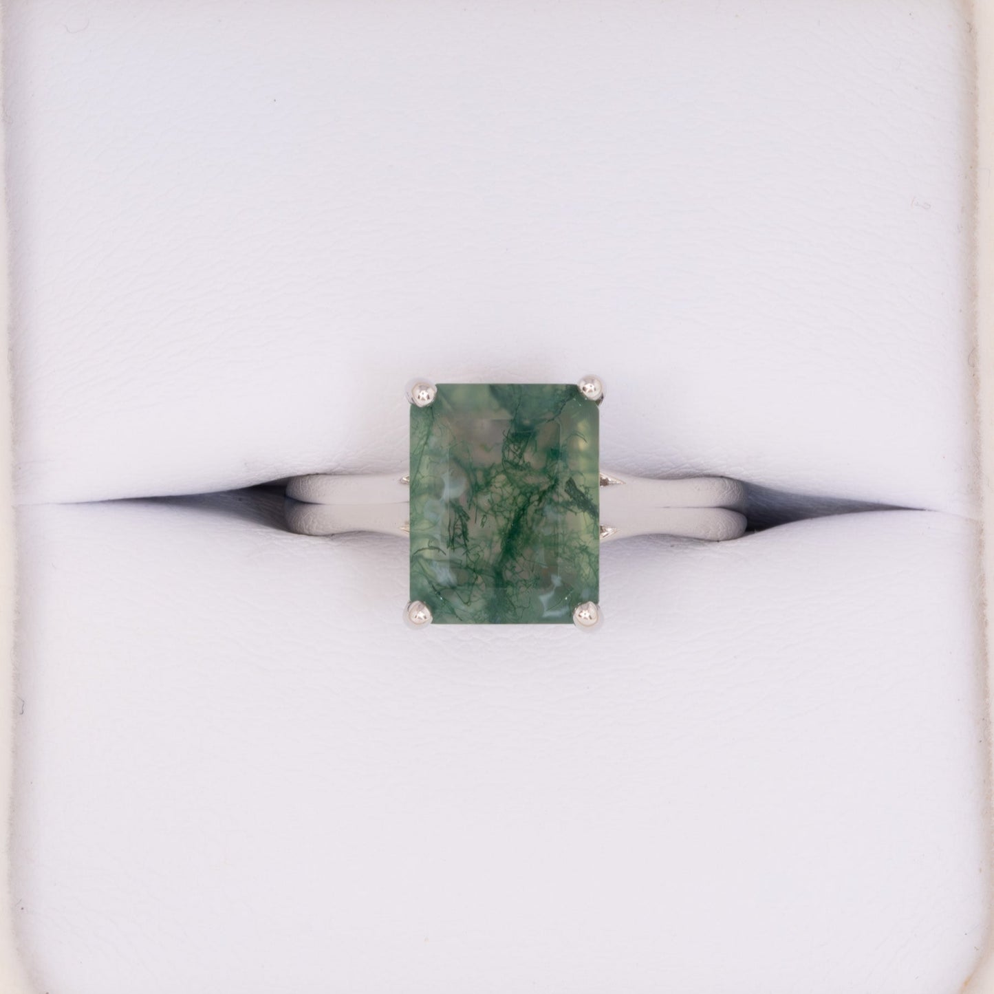 courtney solitaire ring with green moss agate step cut