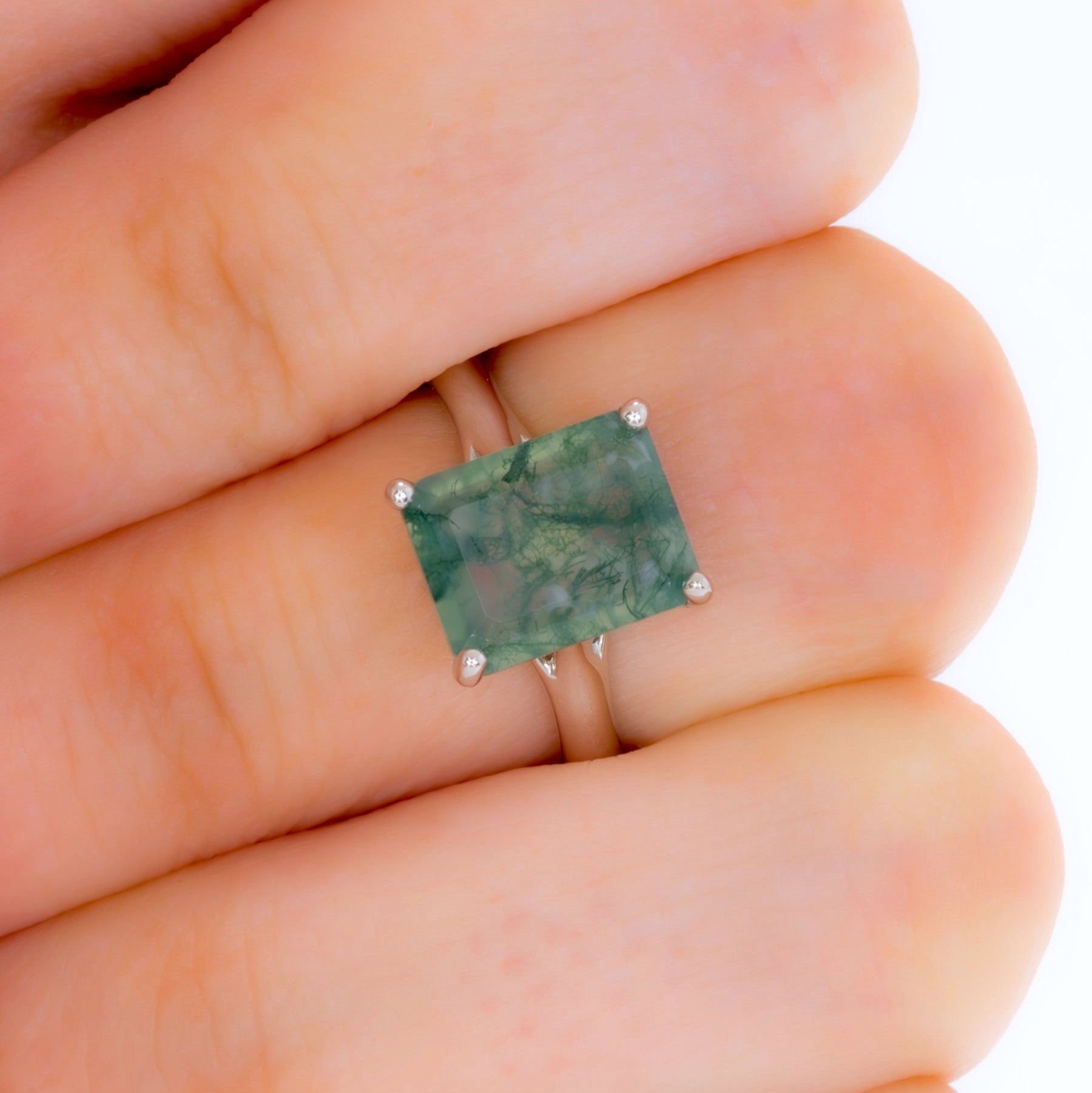 courtney solitaire ring with green moss agate step cut