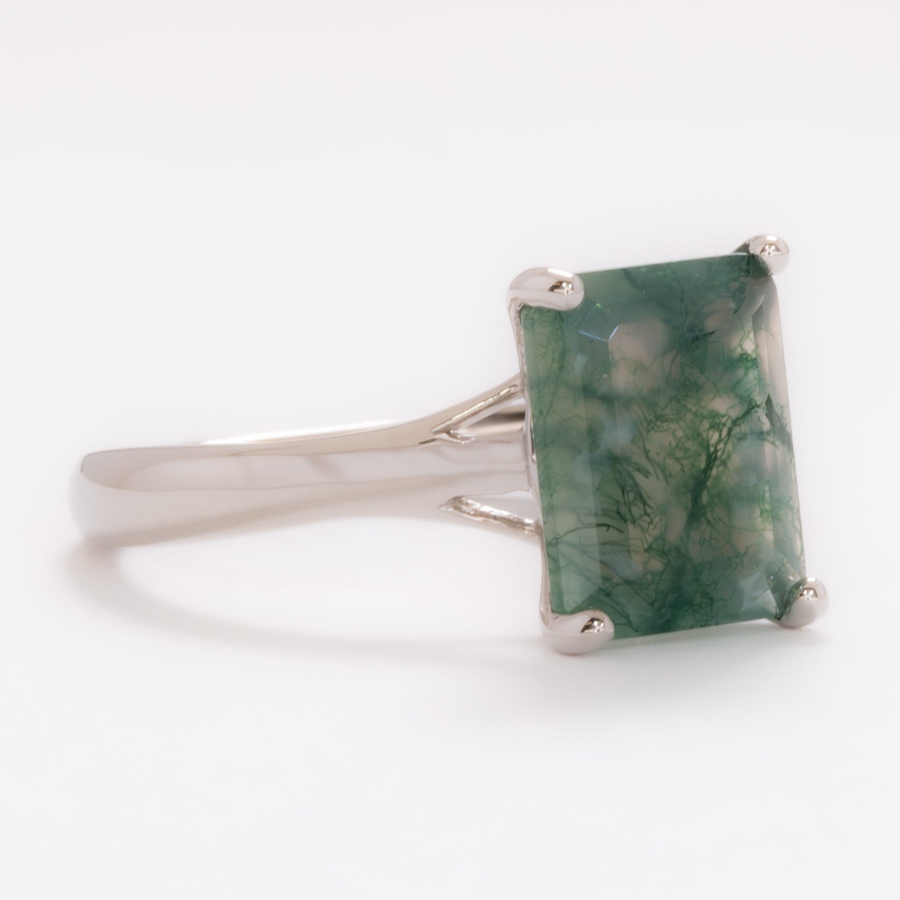 courtney solitaire ring with green moss agate step cut