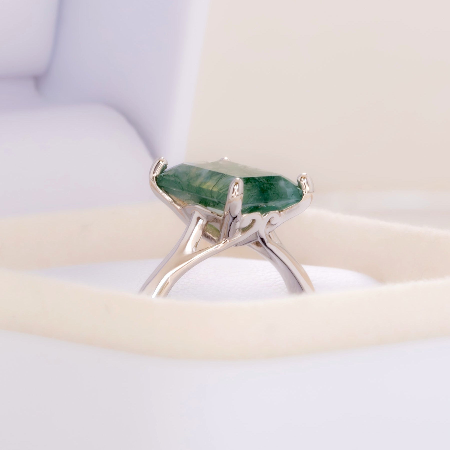 courtney solitaire ring with green moss agate step cut