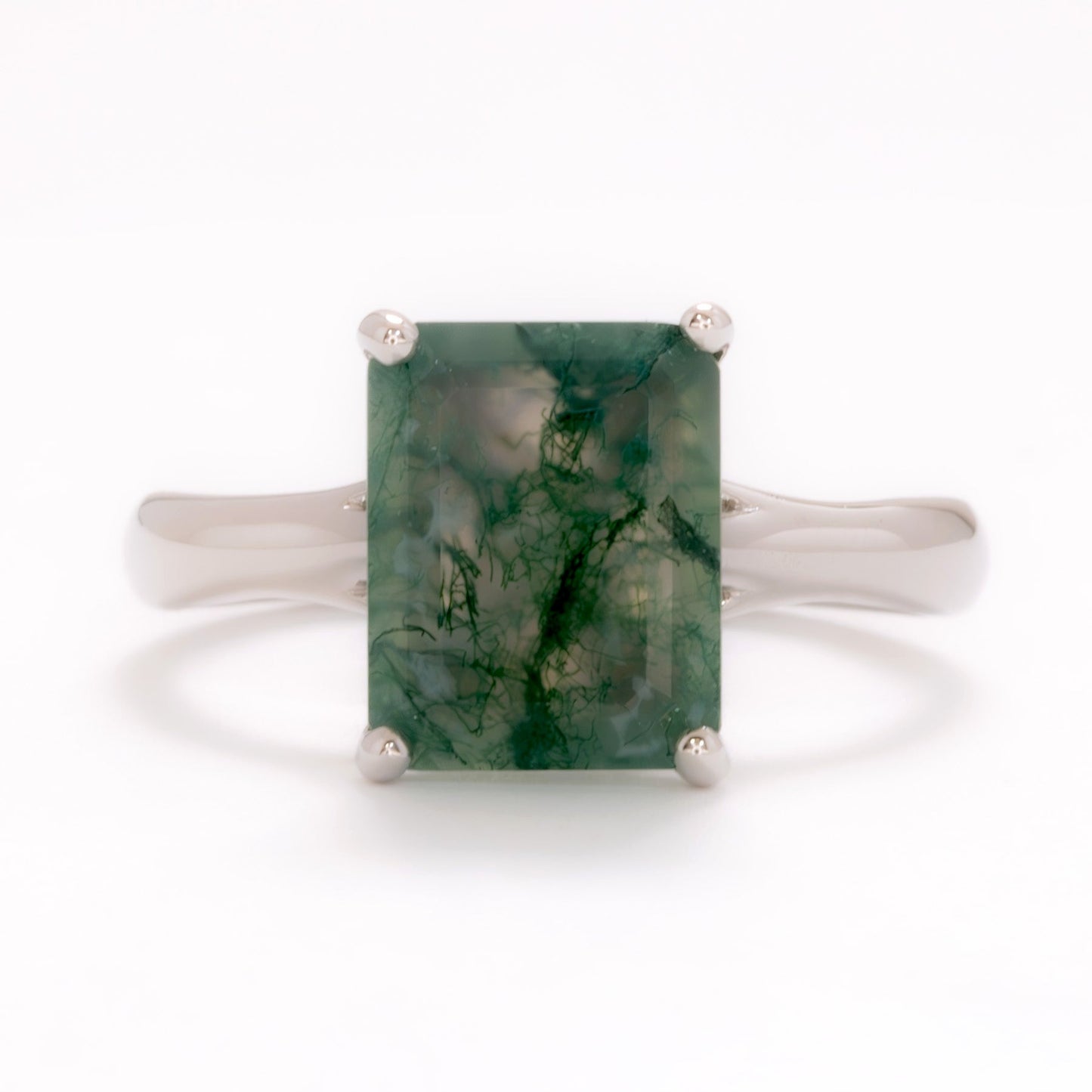 courtney solitaire ring with green moss agate step cut