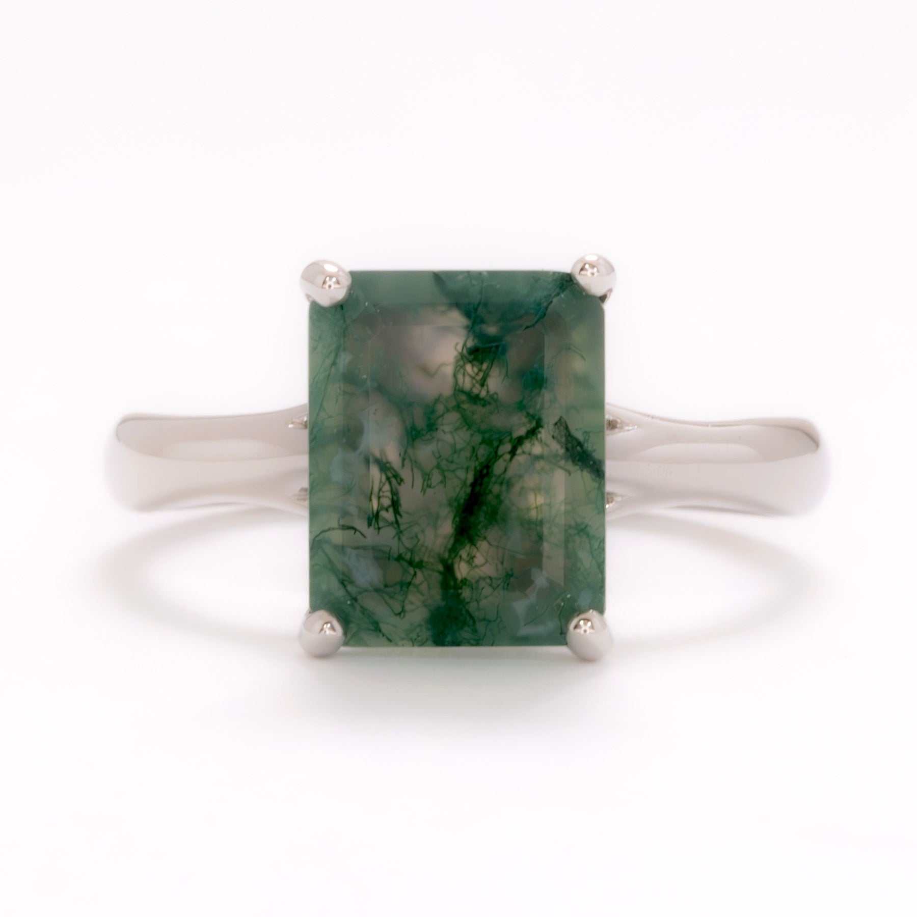 courtney solitaire ring with green moss agate step cut
