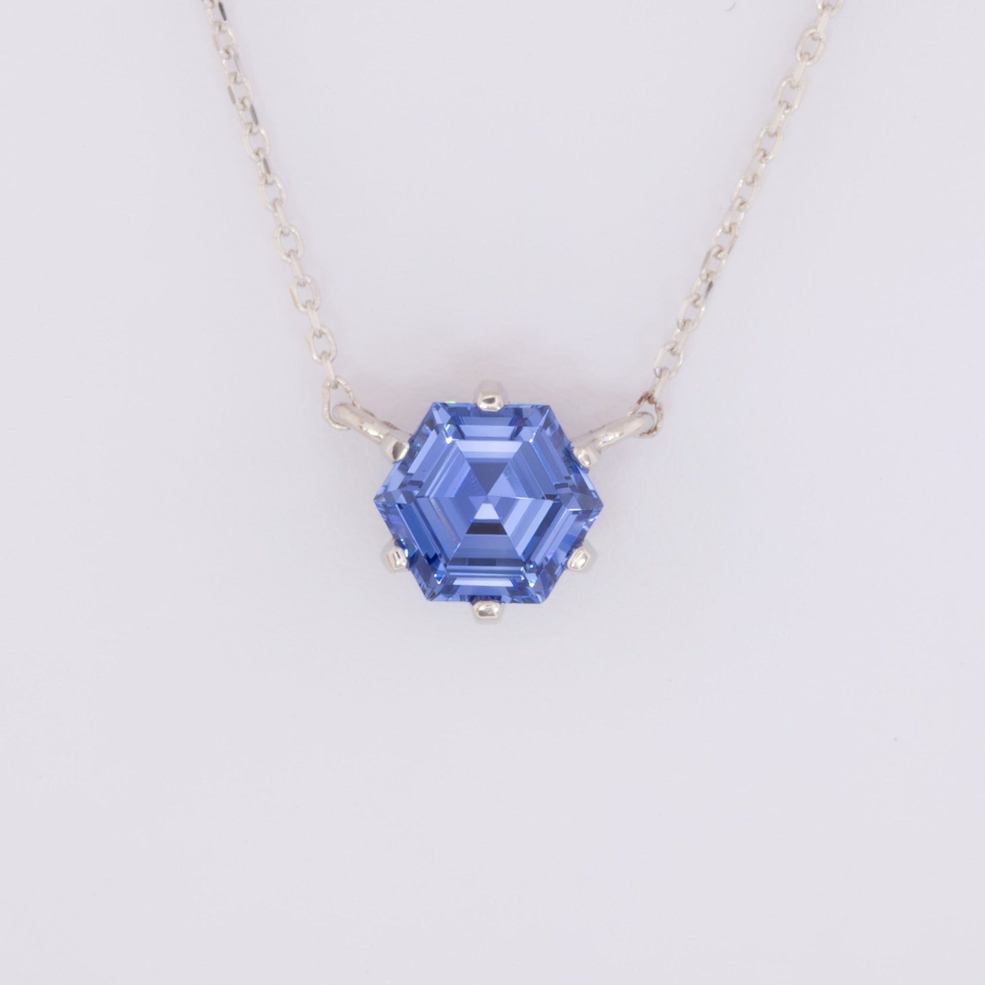 cygni necklace with blue lab sapphire hex