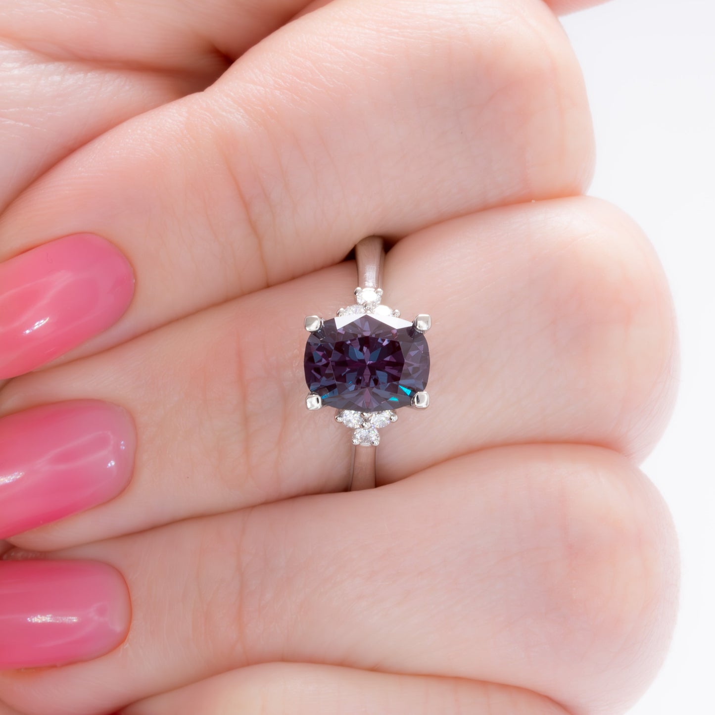 cynthia engagement ring with elongated cushion lab alexandrite