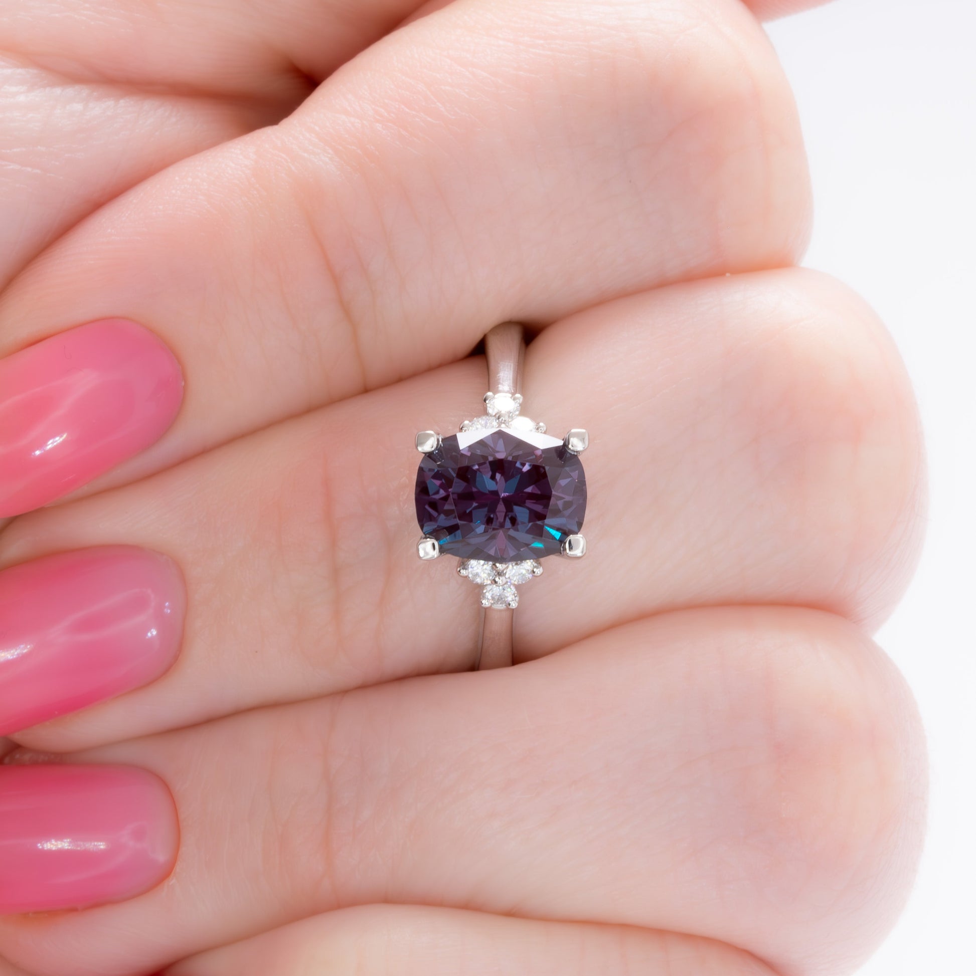 cynthia engagement ring with elongated cushion lab alexandrite