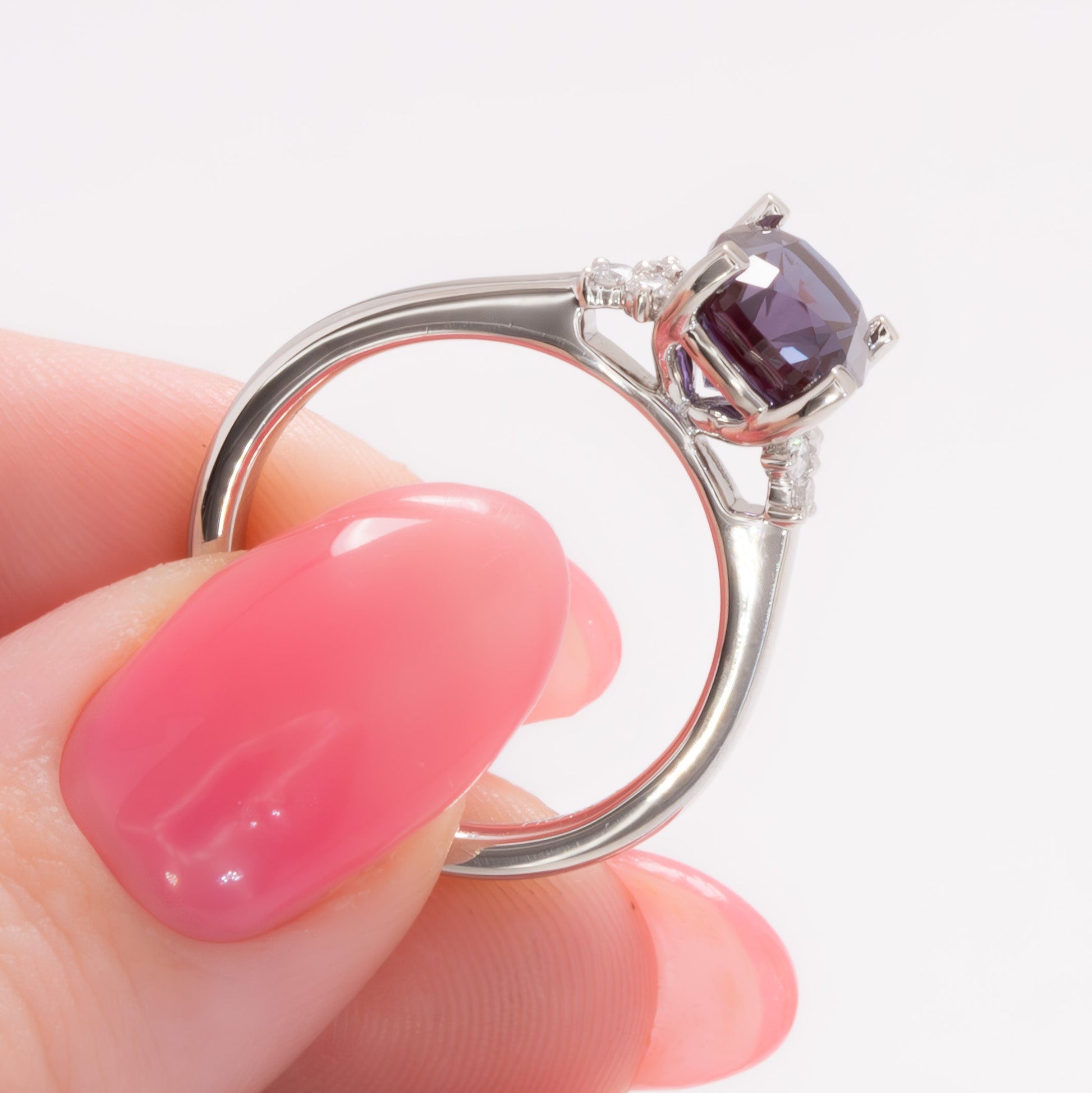 cynthia engagement ring with elongated cushion lab alexandrite