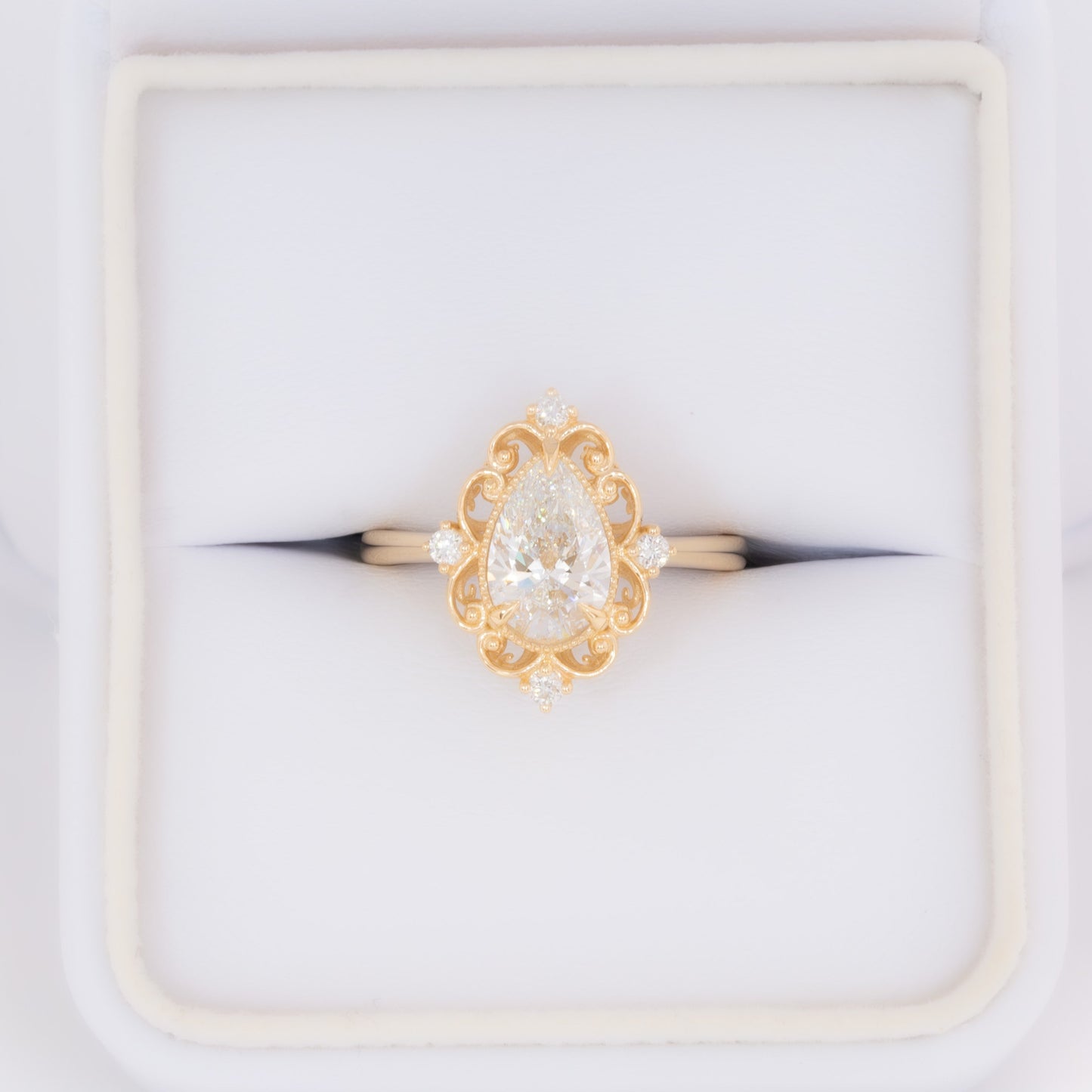dahlia art deco engagement ring with pear lab diamond