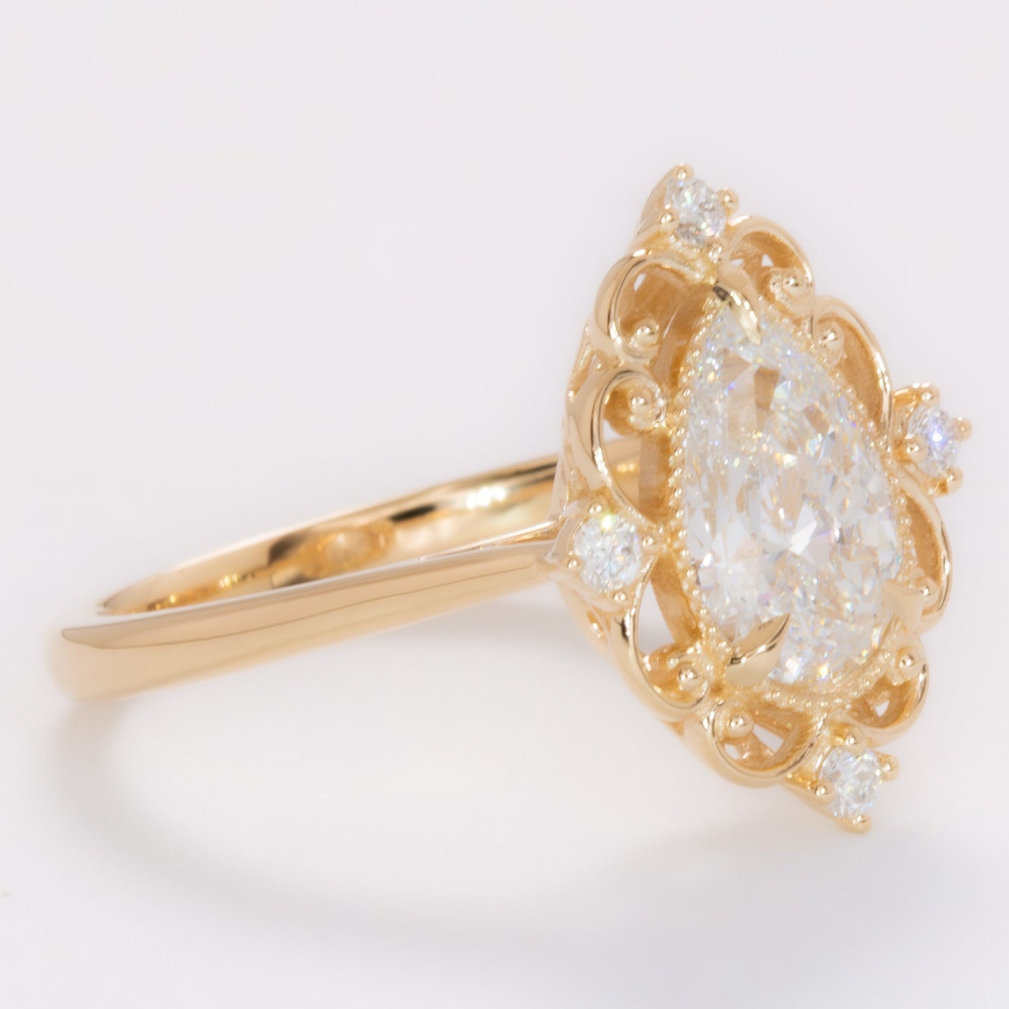 dahlia art deco engagement ring with pear lab diamond