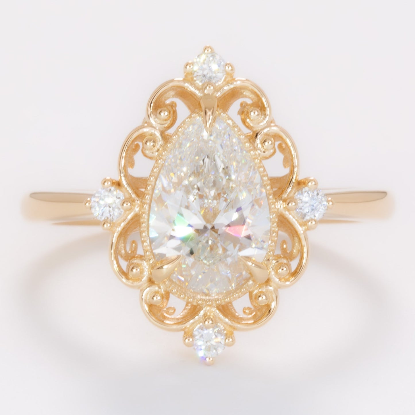dahlia art deco engagement ring with pear lab diamond