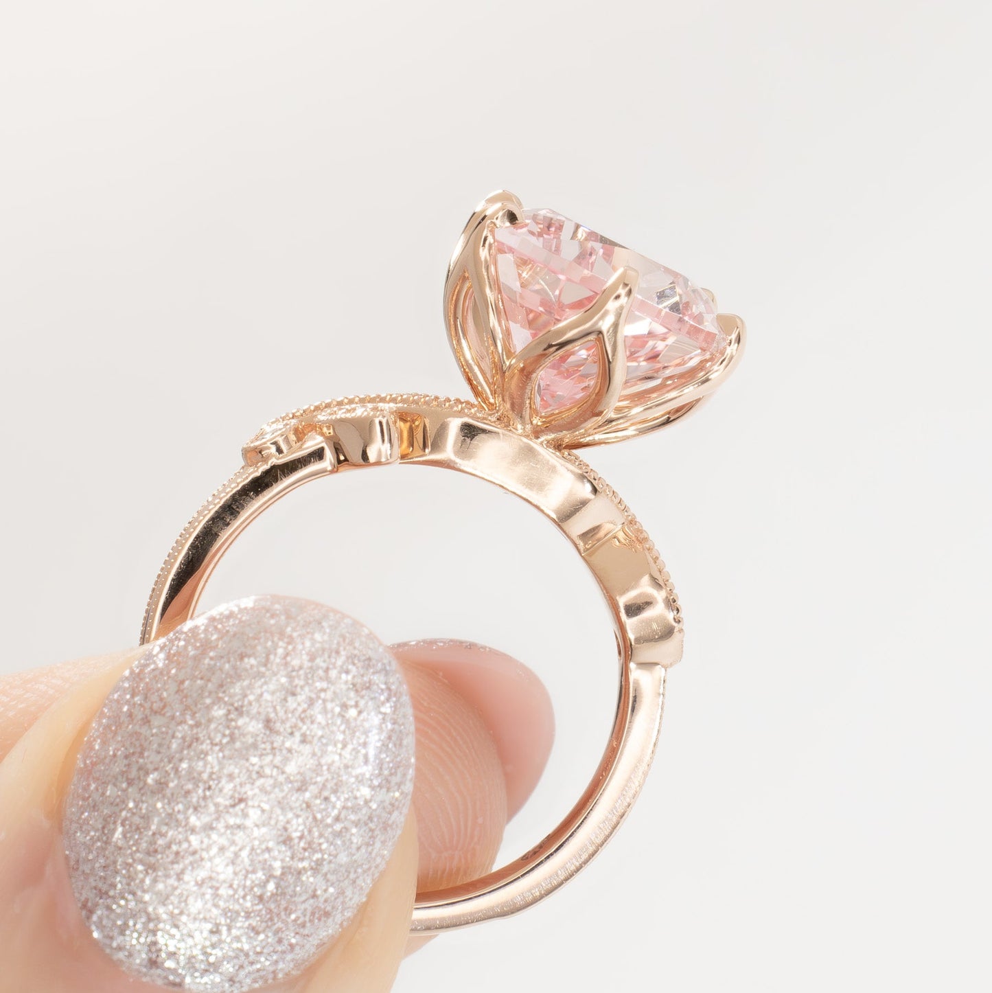 dahlia rose gold engagement ring with pink lab sapphire pear