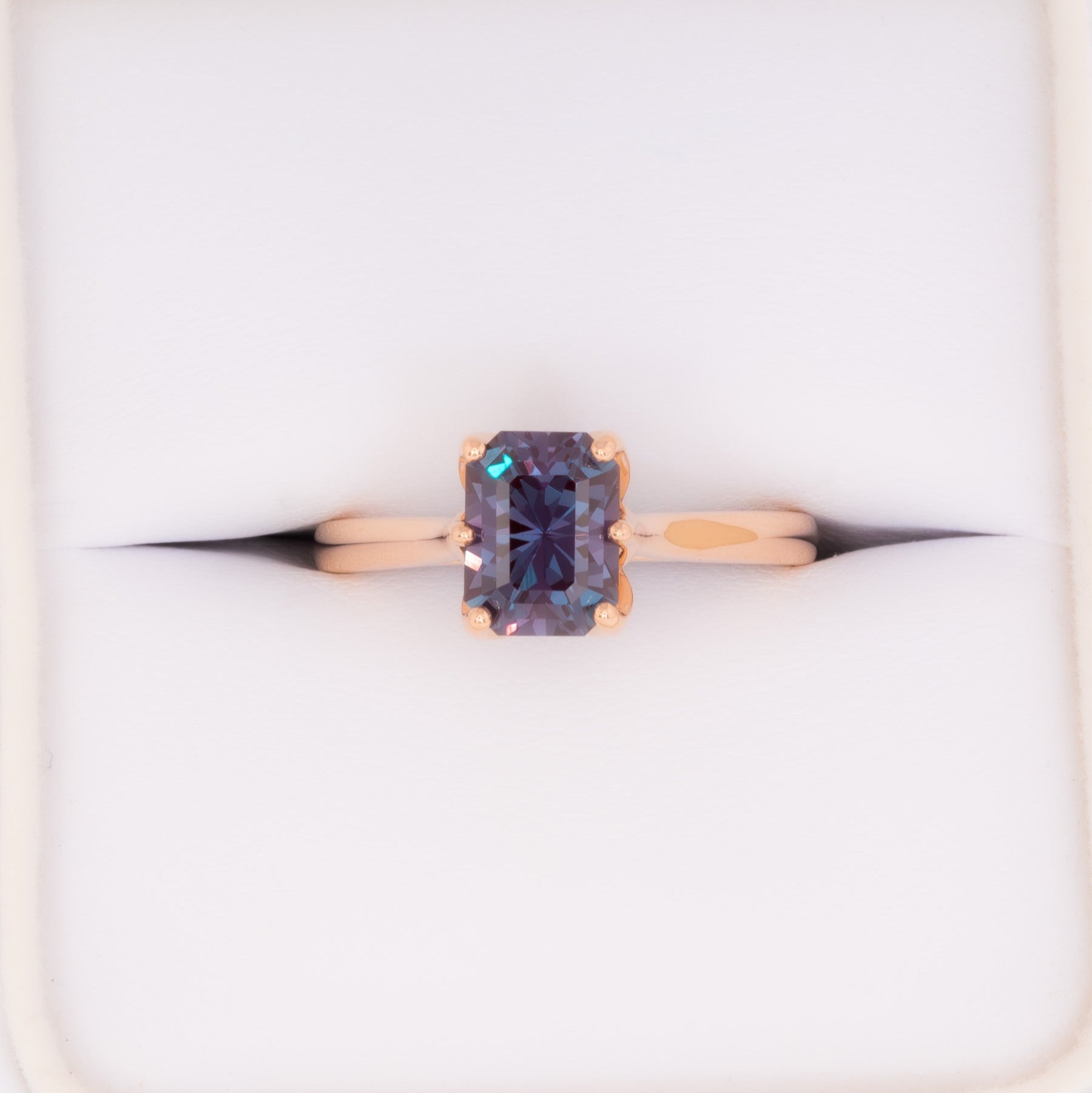 daphnis solitaire engagement ring with radiant cut lab alexandrite