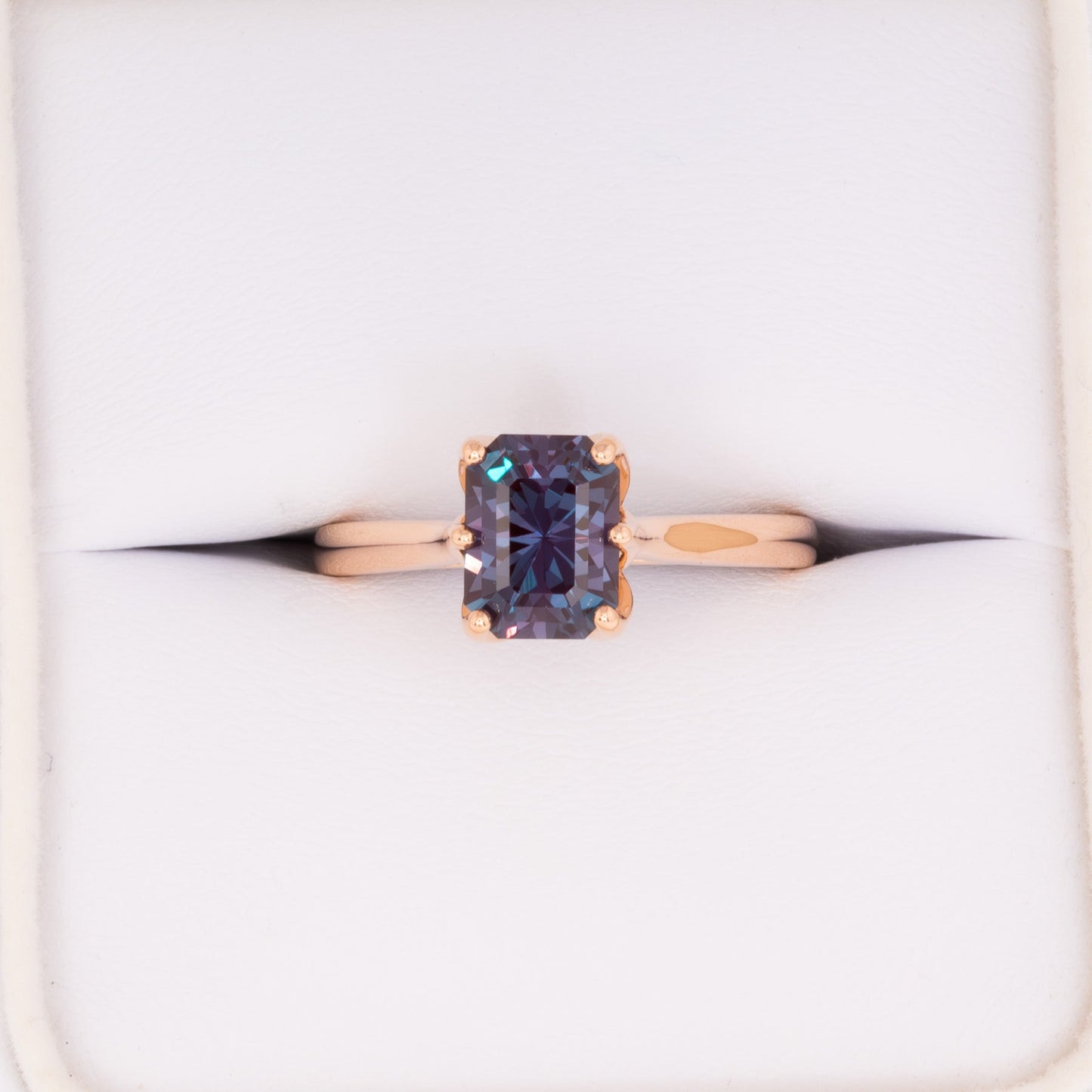 daphnis solitaire engagement ring with radiant cut lab alexandrite