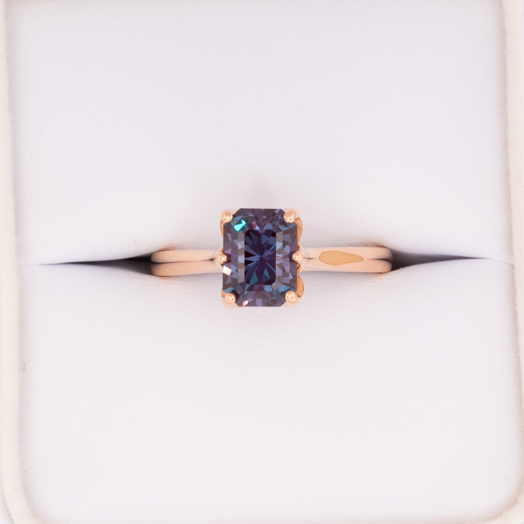 daphnis solitaire engagement ring with radiant cut lab alexandrite