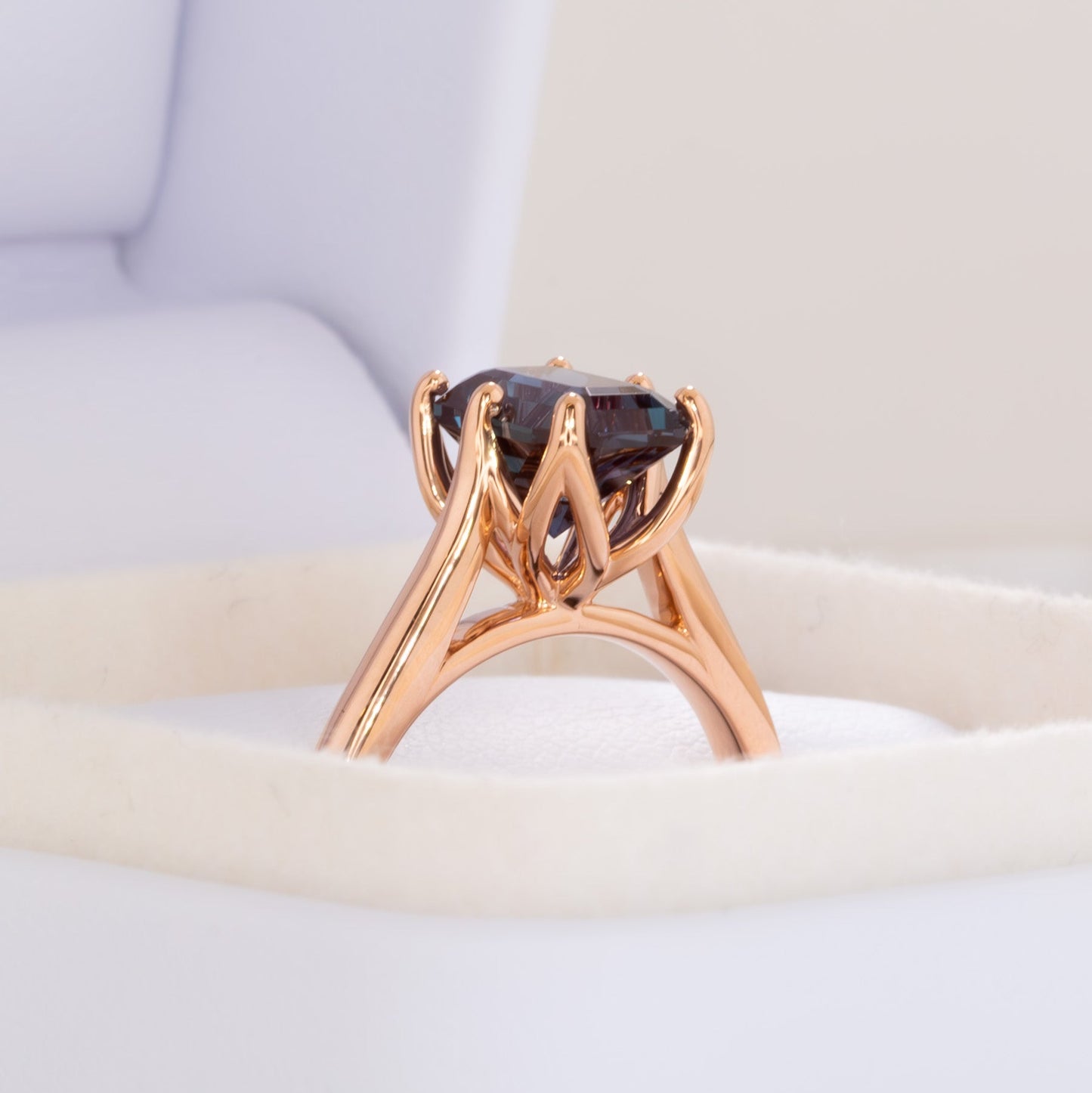 daphnis solitaire engagement ring with radiant cut lab alexandrite