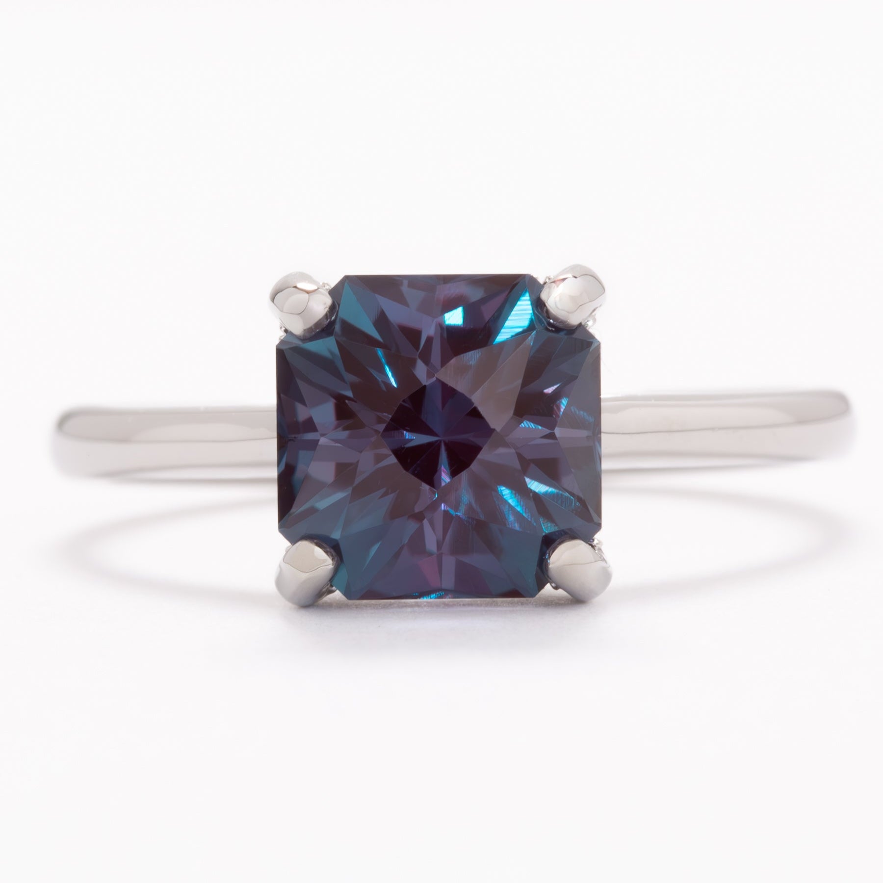 double hidden halo engagement ring with asscher alexandrite