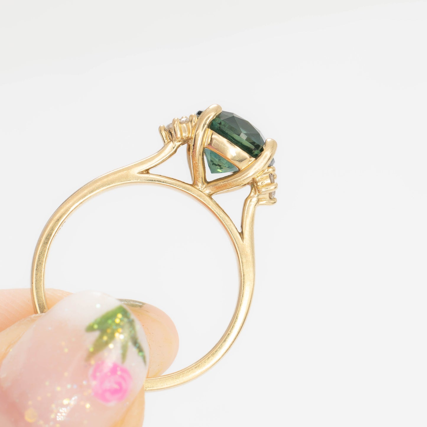 eclipse accented engagement ring with round  blue-green montana sapphire