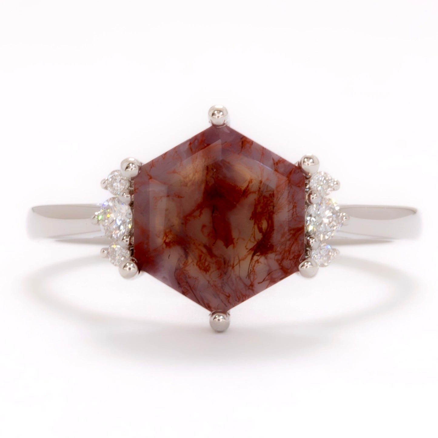 eclipse accented ring with red moss agate hex