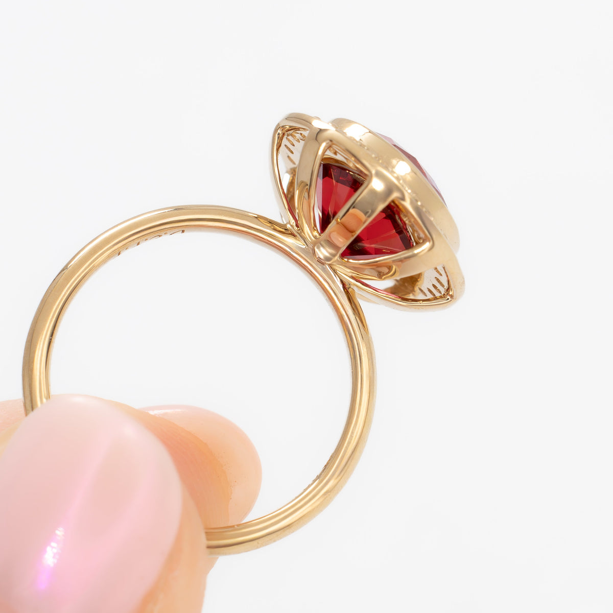 eleanor art deco halo ring in yellow gold with oval lab ruby