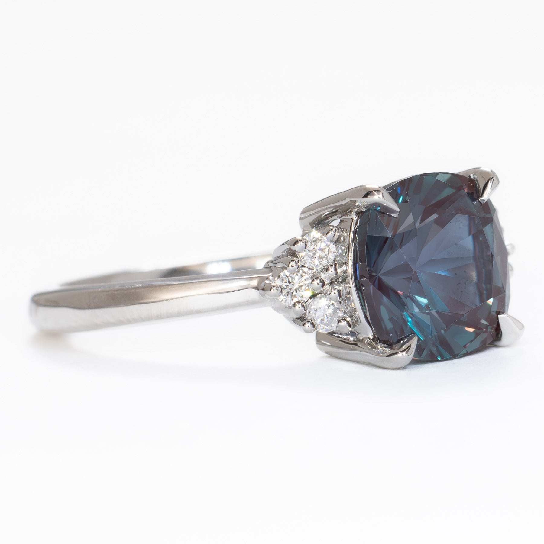 esilda engagement ring in platinum with a cushion cut lab alexandrite