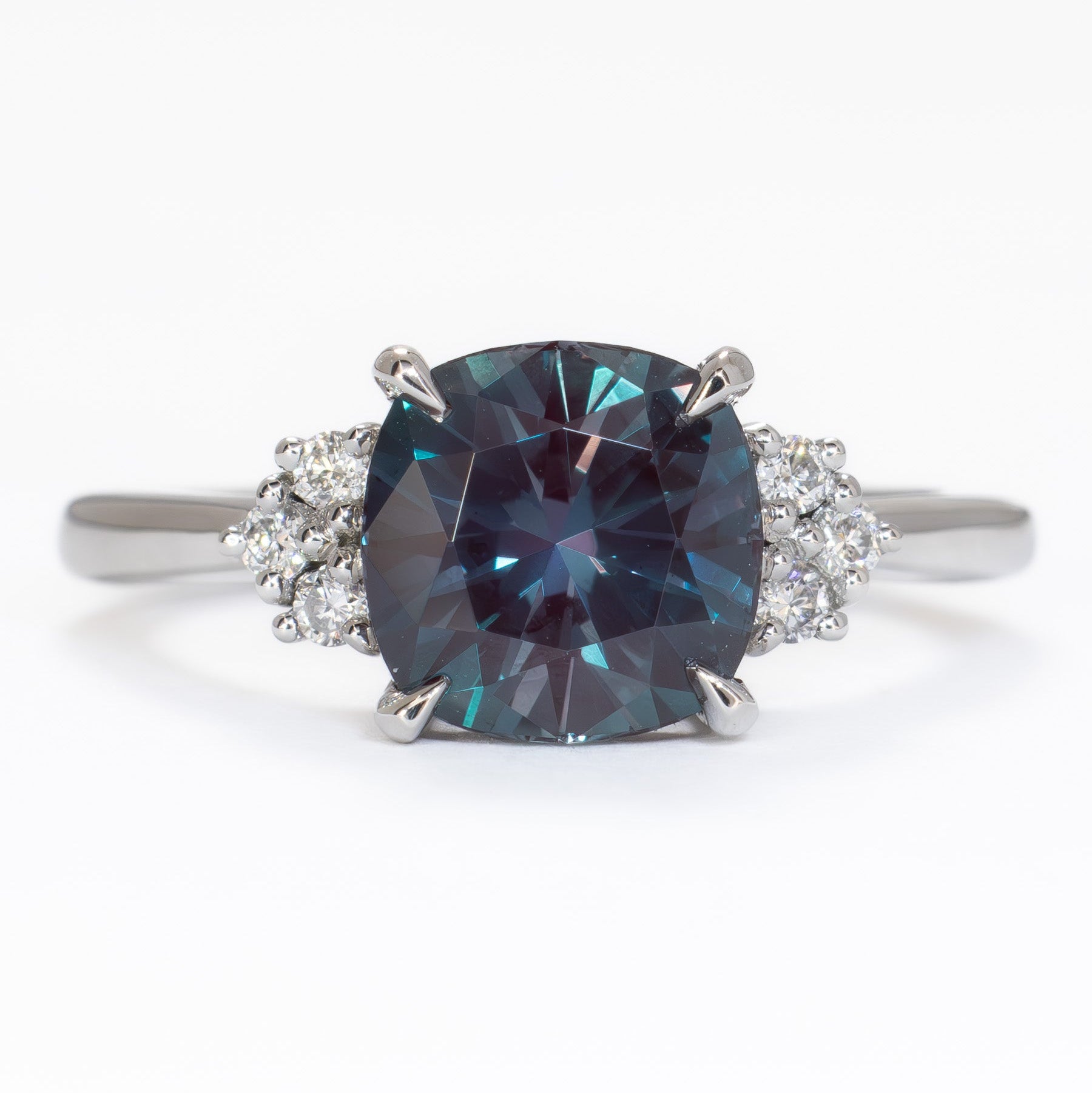 esilda engagement ring in platinum with a cushion cut lab alexandrite