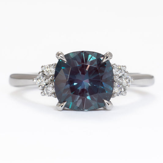 esilda engagement ring in platinum with a cushion cut lab alexandrite