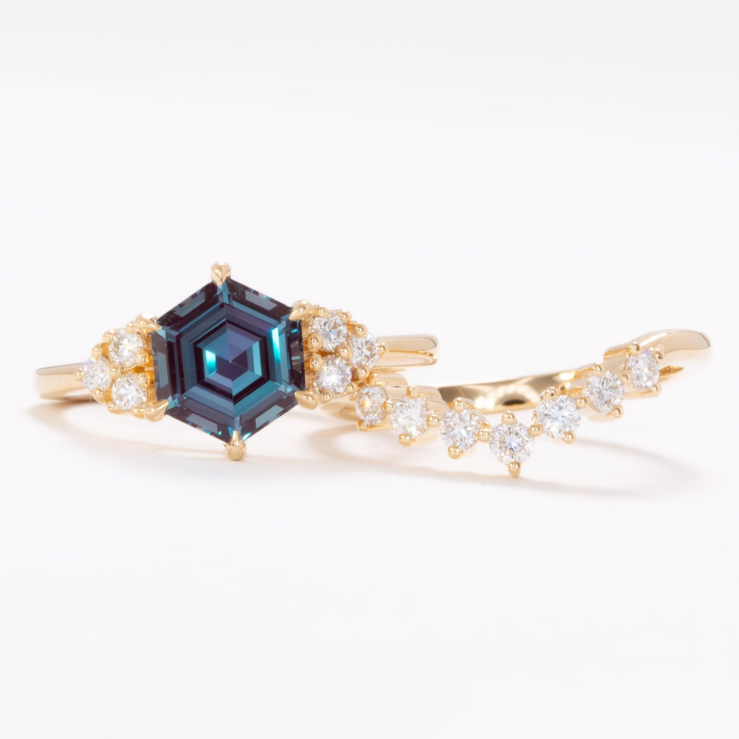 esilda wedding set with hex cut lab alexandrite
