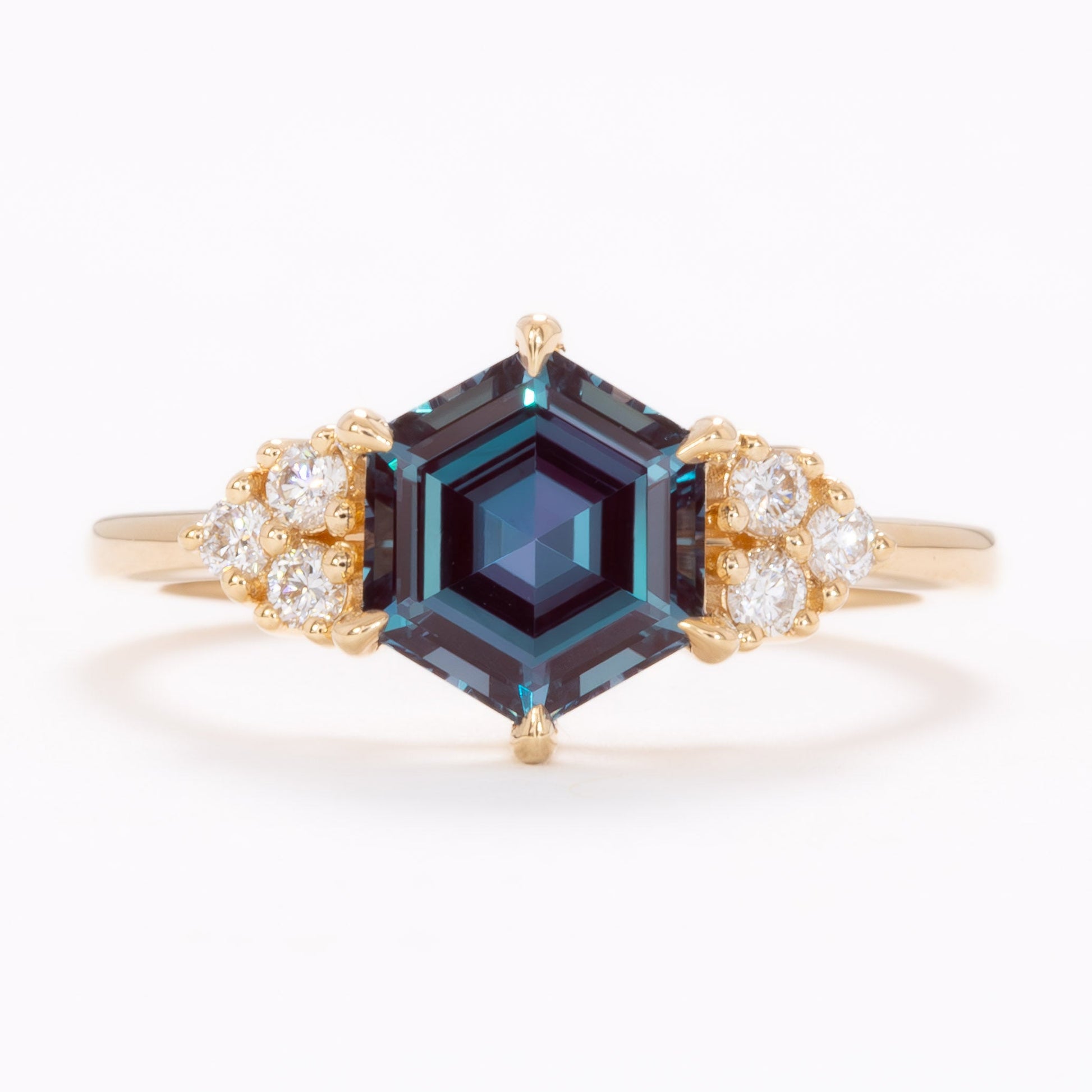 esilda wedding set with hex cut lab alexandrite