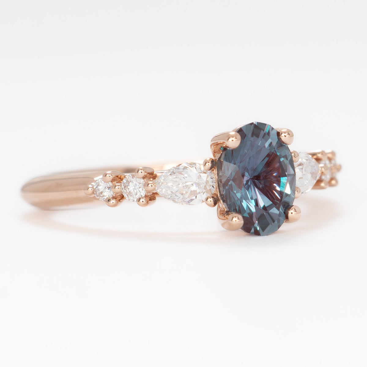 esme accented engagement ring in rose gold with oval lab alexandrite