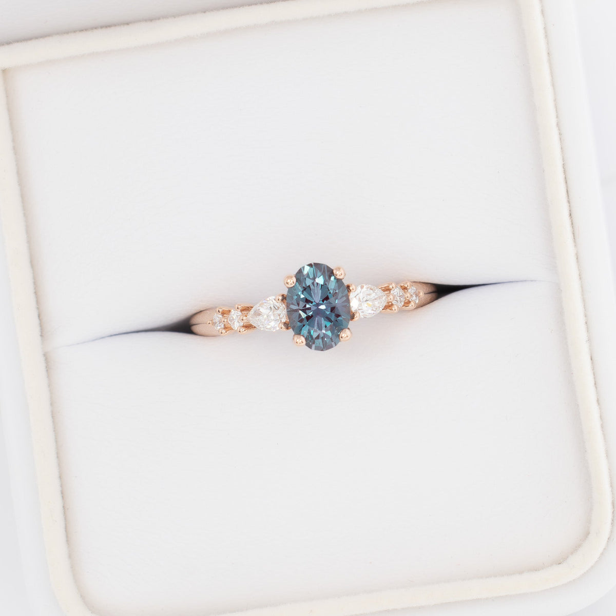 esme accented engagement ring in rose gold with oval lab alexandrite