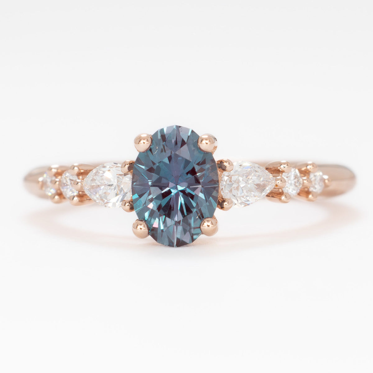 esme accented engagement ring in rose gold with oval lab alexandrite