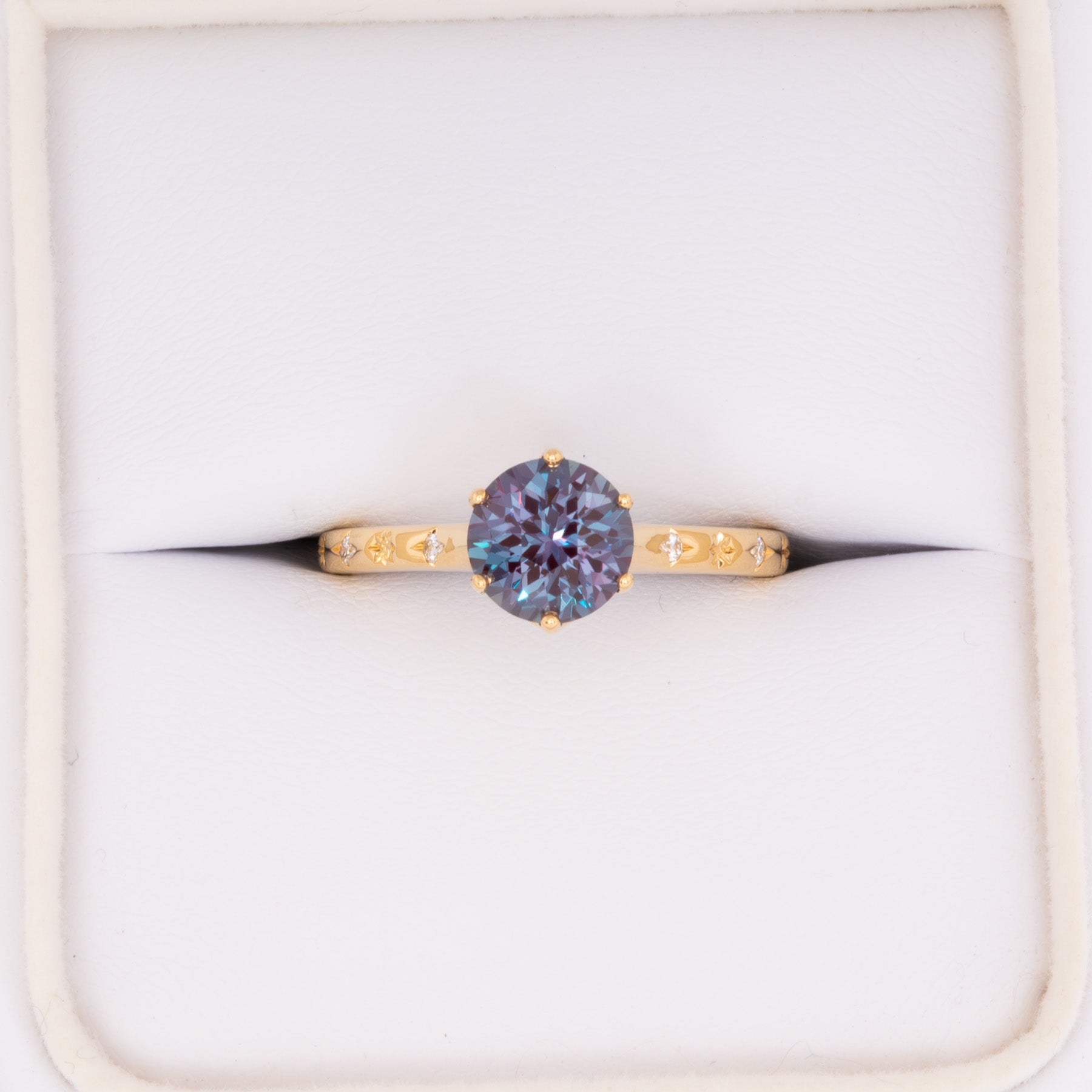 estel engagement ring with round lab alexandrite