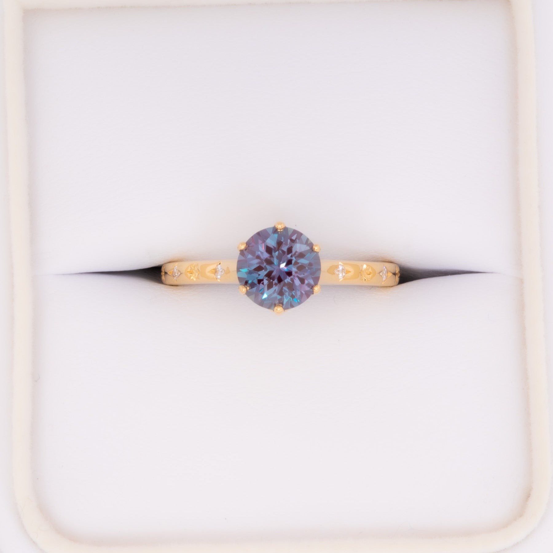 estel engagement ring with round lab alexandrite
