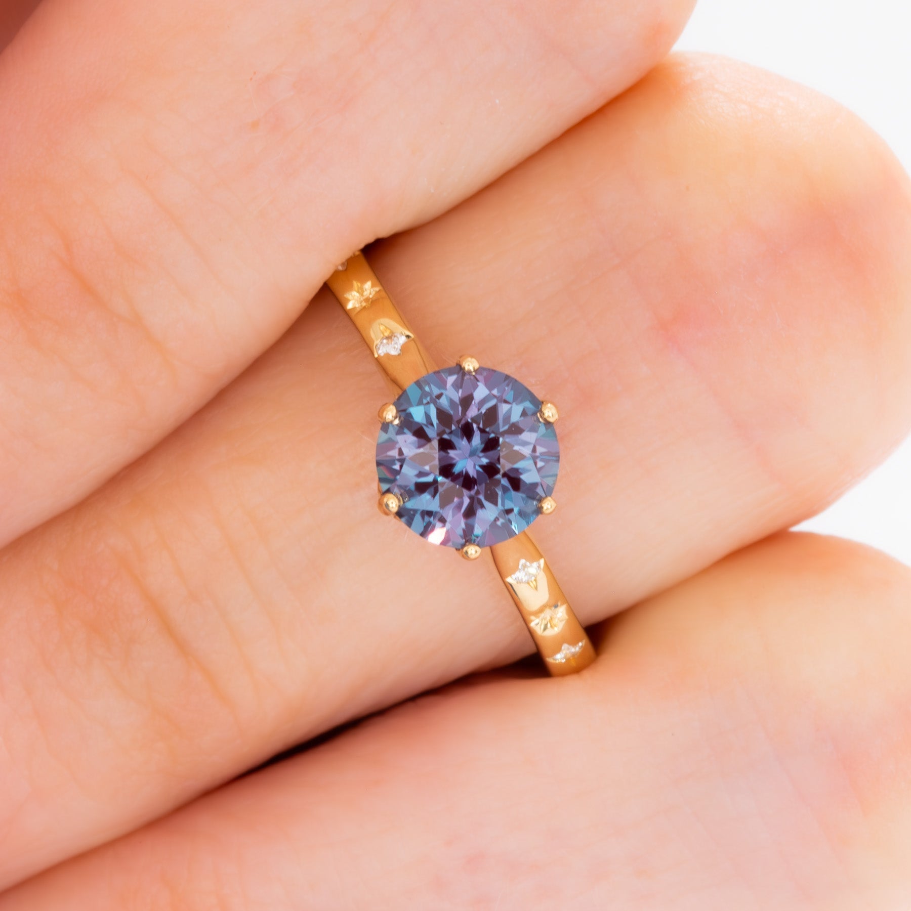 estel engagement ring with round lab alexandrite