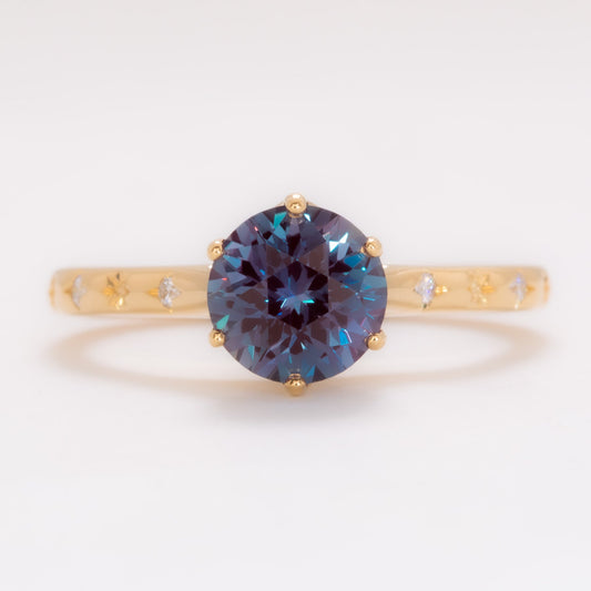 estel engagement ring with round lab alexandrite