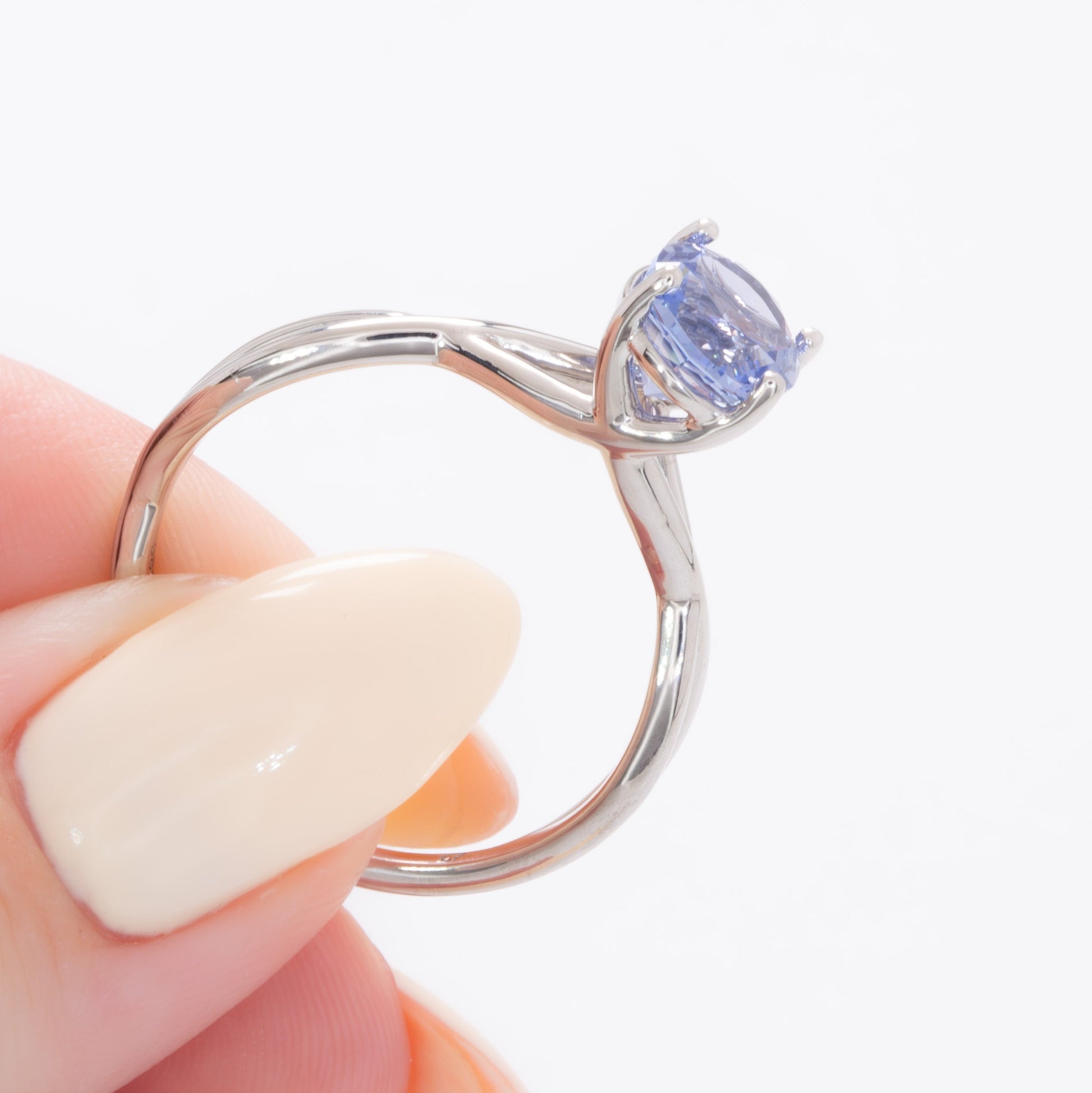 fifer engagement ring in white gold with blue oval lab sapphire