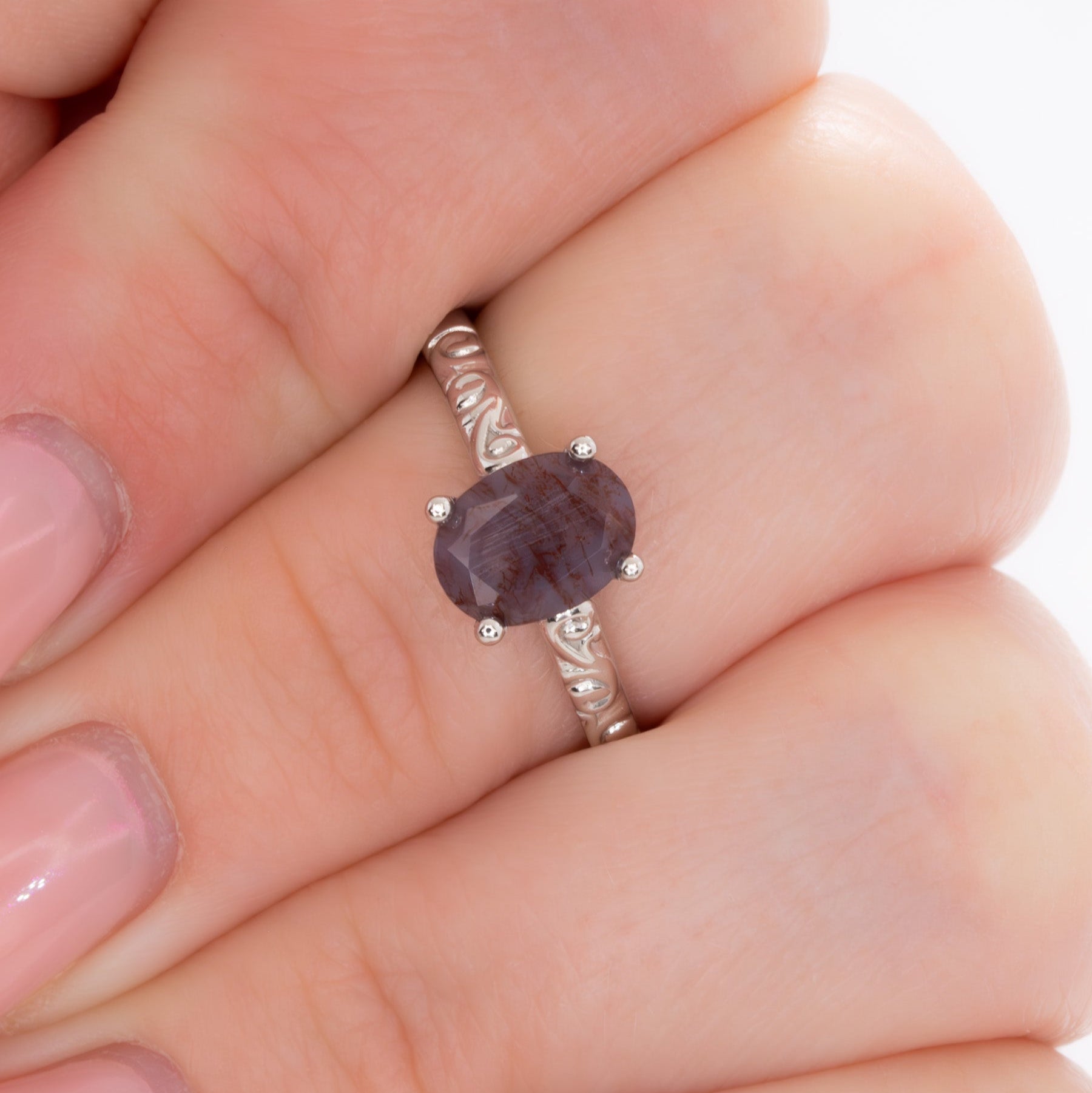 fleur nature inspired ring with oval red moss agate