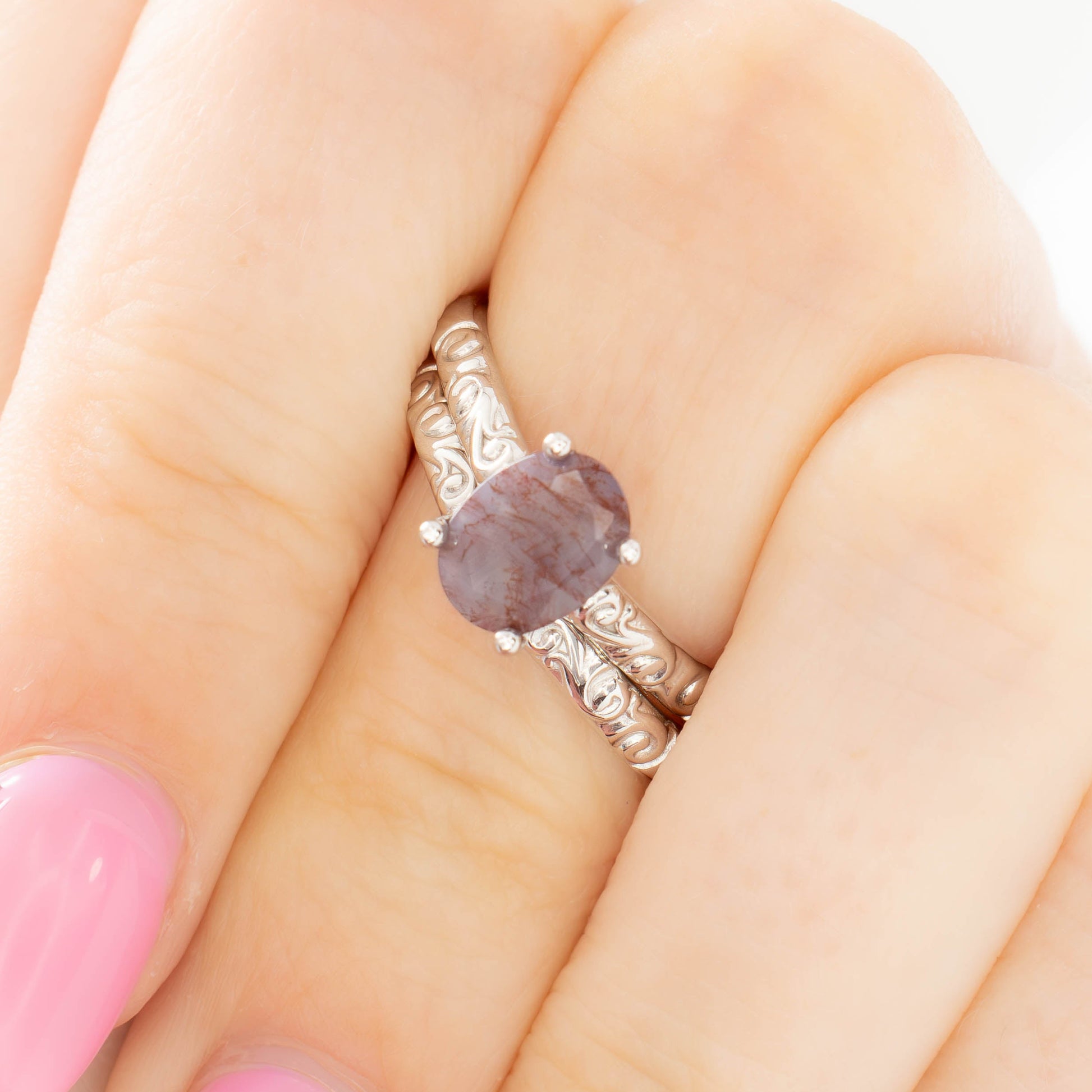 fleur nature inspired wedding set in white gold and red moss agate