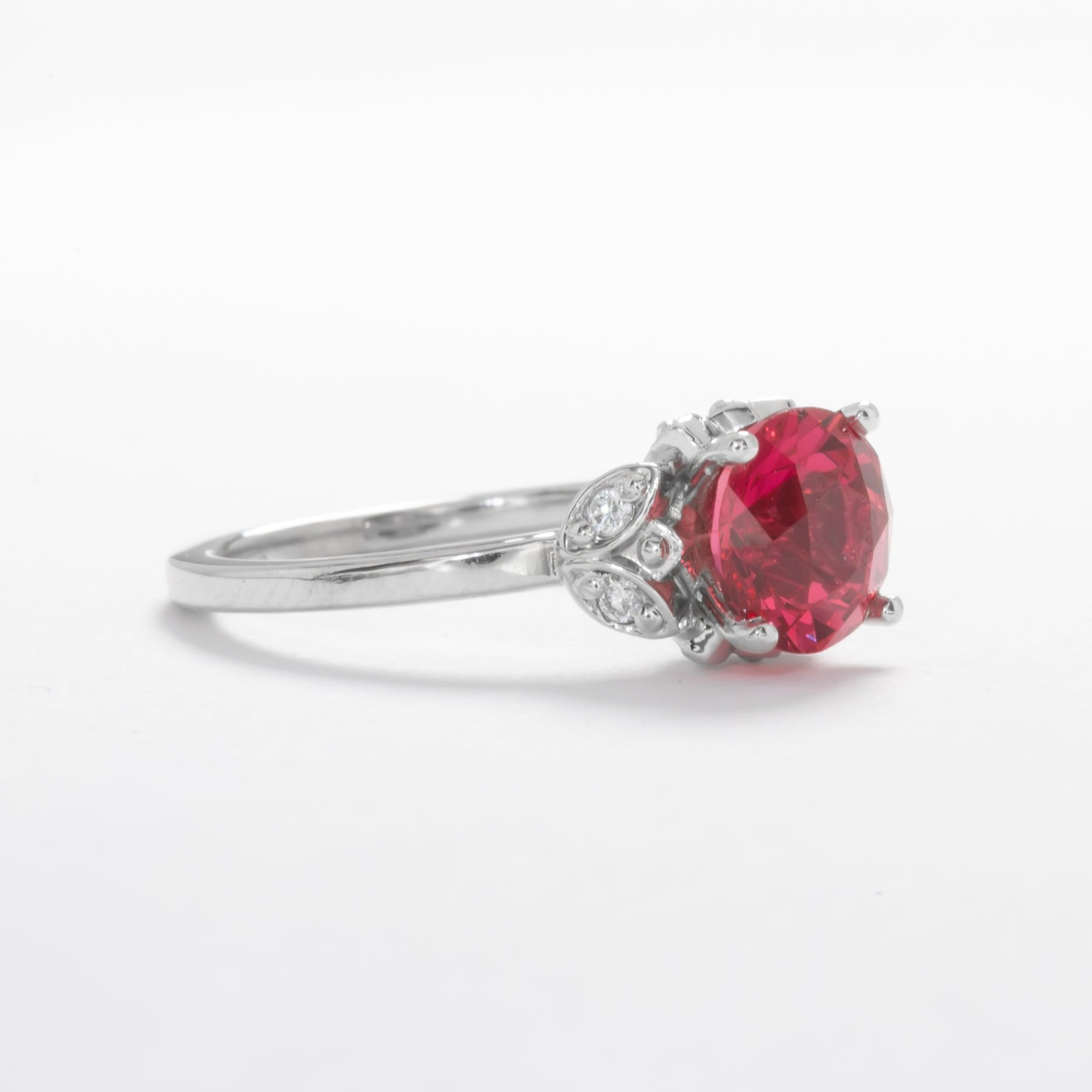 floral inspired ring with lab ruby