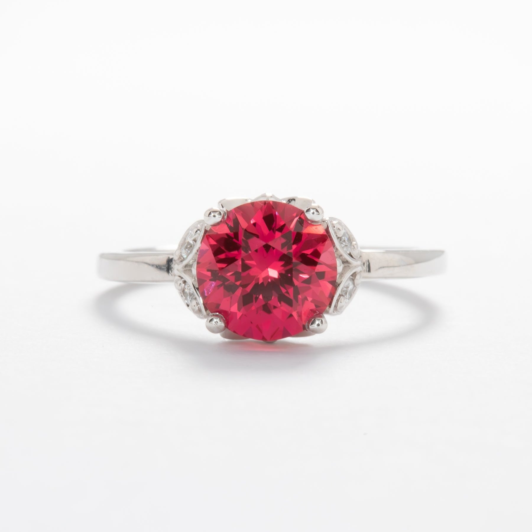 floral inspired ring with lab ruby