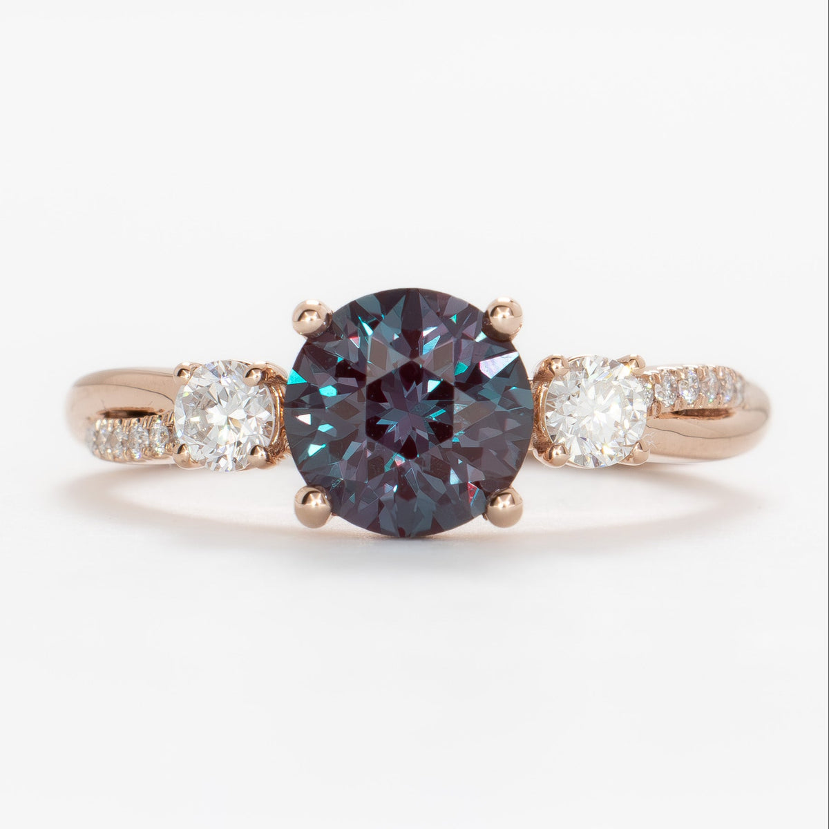 giselle ring in rose gold with round lab alexandrite