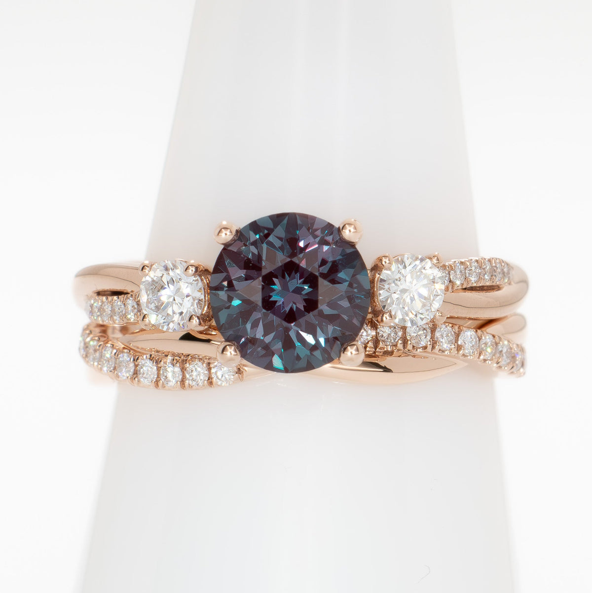 giselle ring in rose gold with round lab alexandrite
