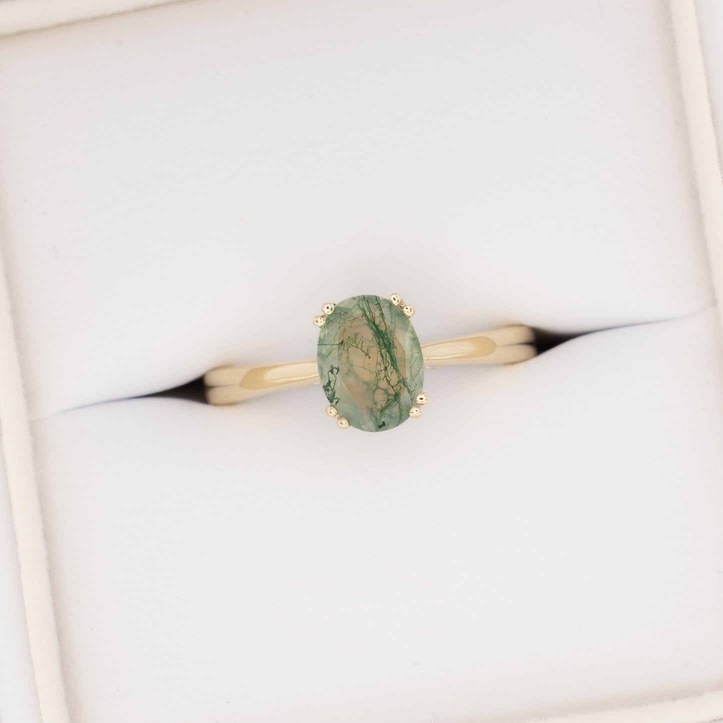 grace engagement ring with green moss agate oval