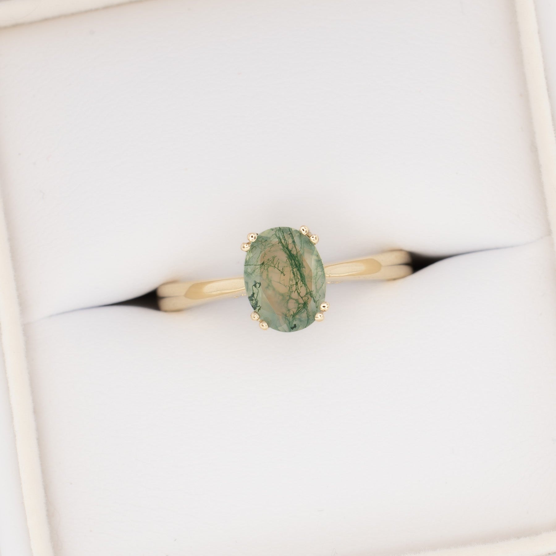 grace engagement ring with green moss agate oval