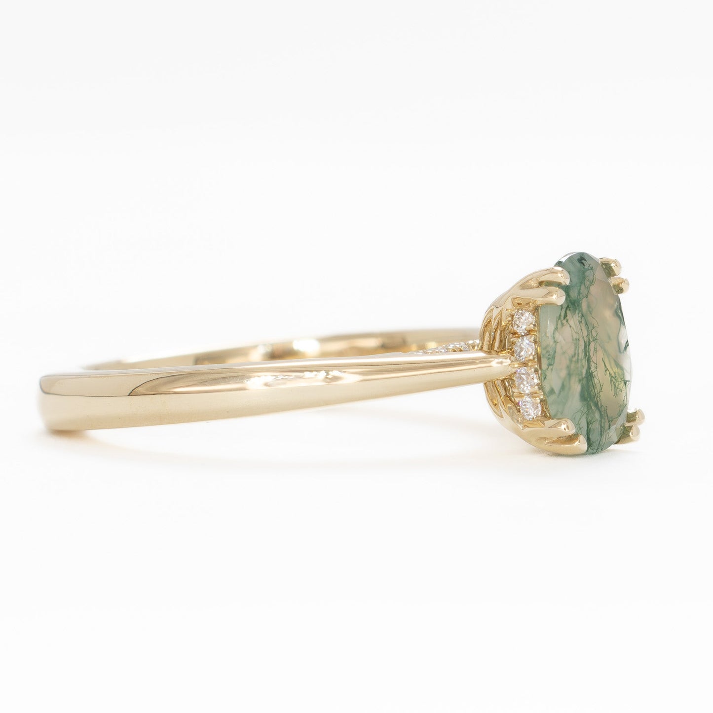 grace engagement ring with green moss agate oval