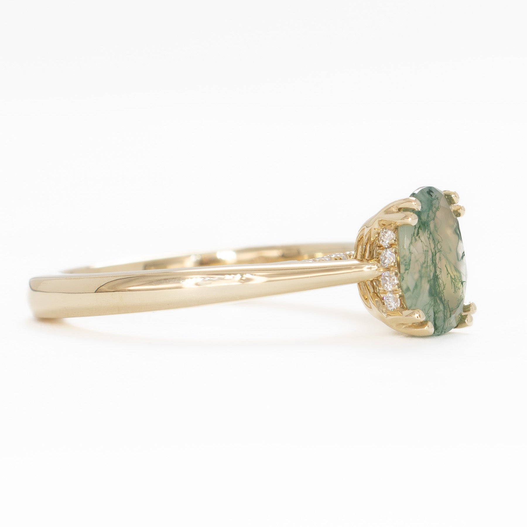 grace engagement ring with green moss agate oval