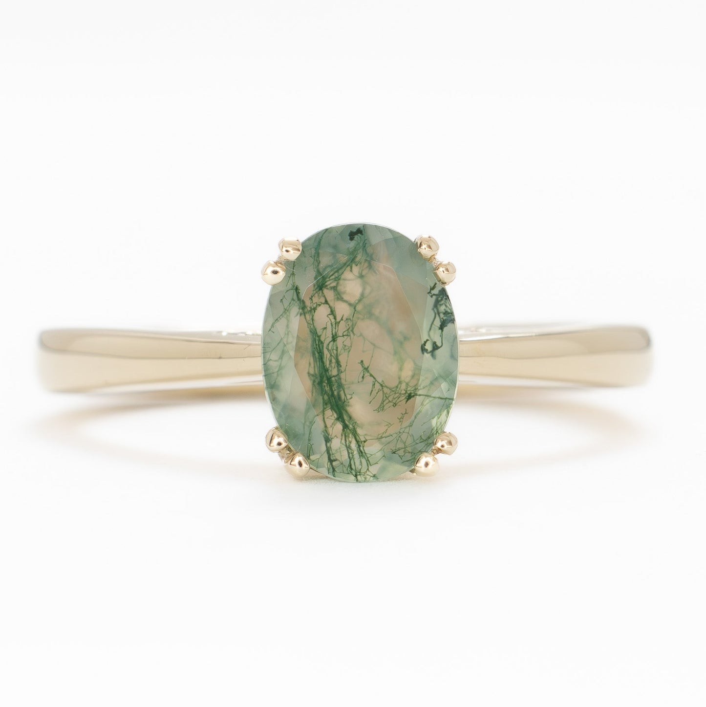 grace engagement ring with green moss agate oval